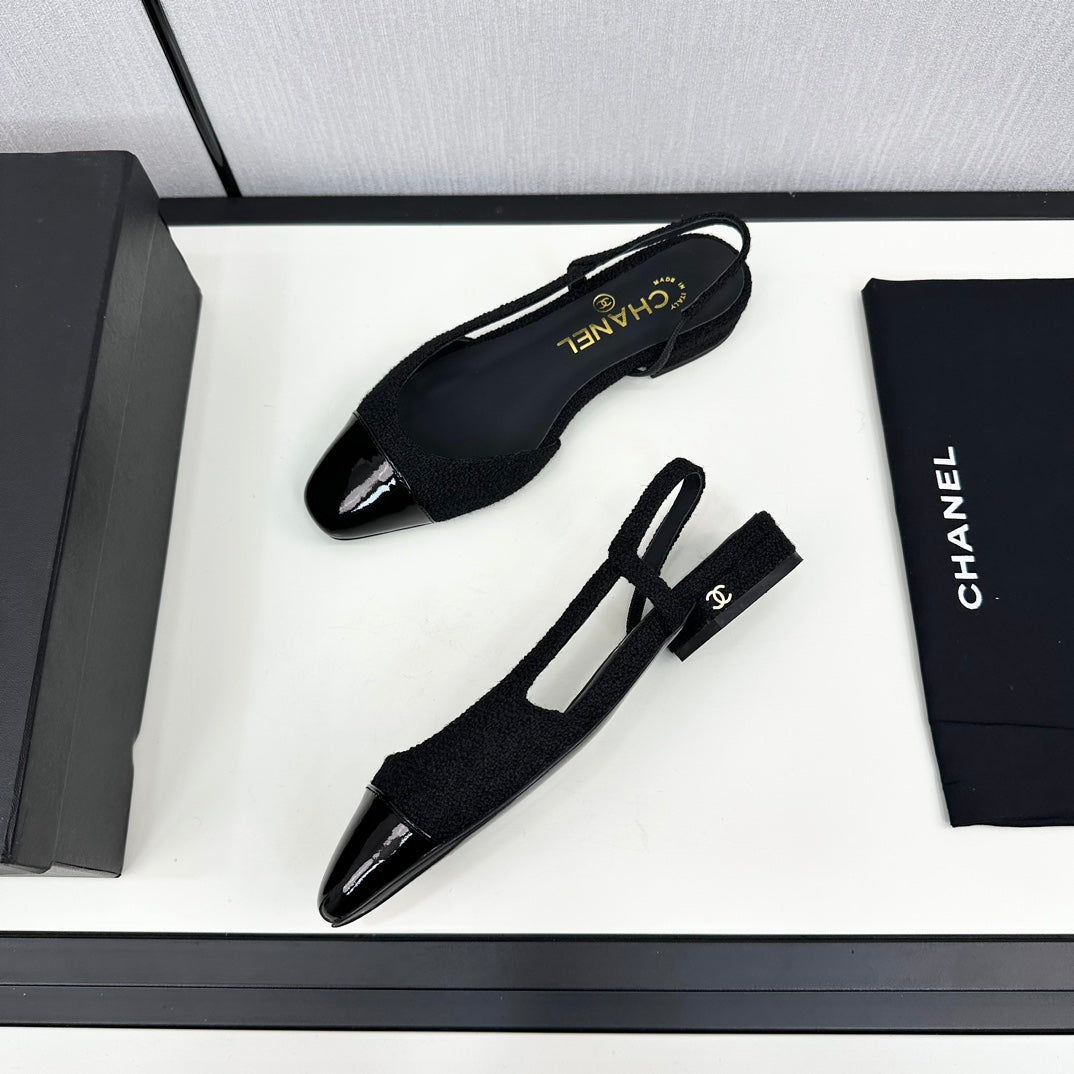 CHANEL SLINGBACK BLACK TWEED AND CALFSKIN
