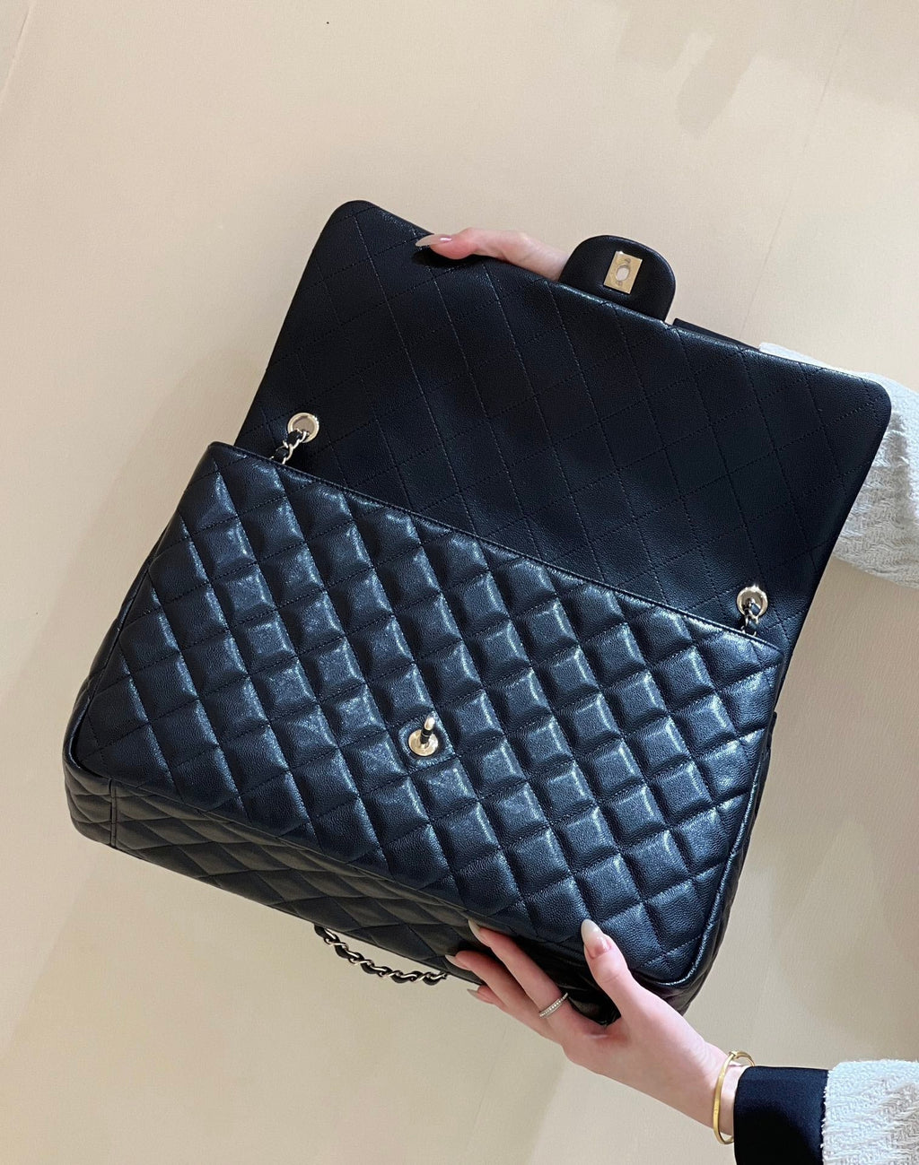 CHANEL 25S  CLASSIC JUMBO BAG 38 IN BLACK LAMBSKIN