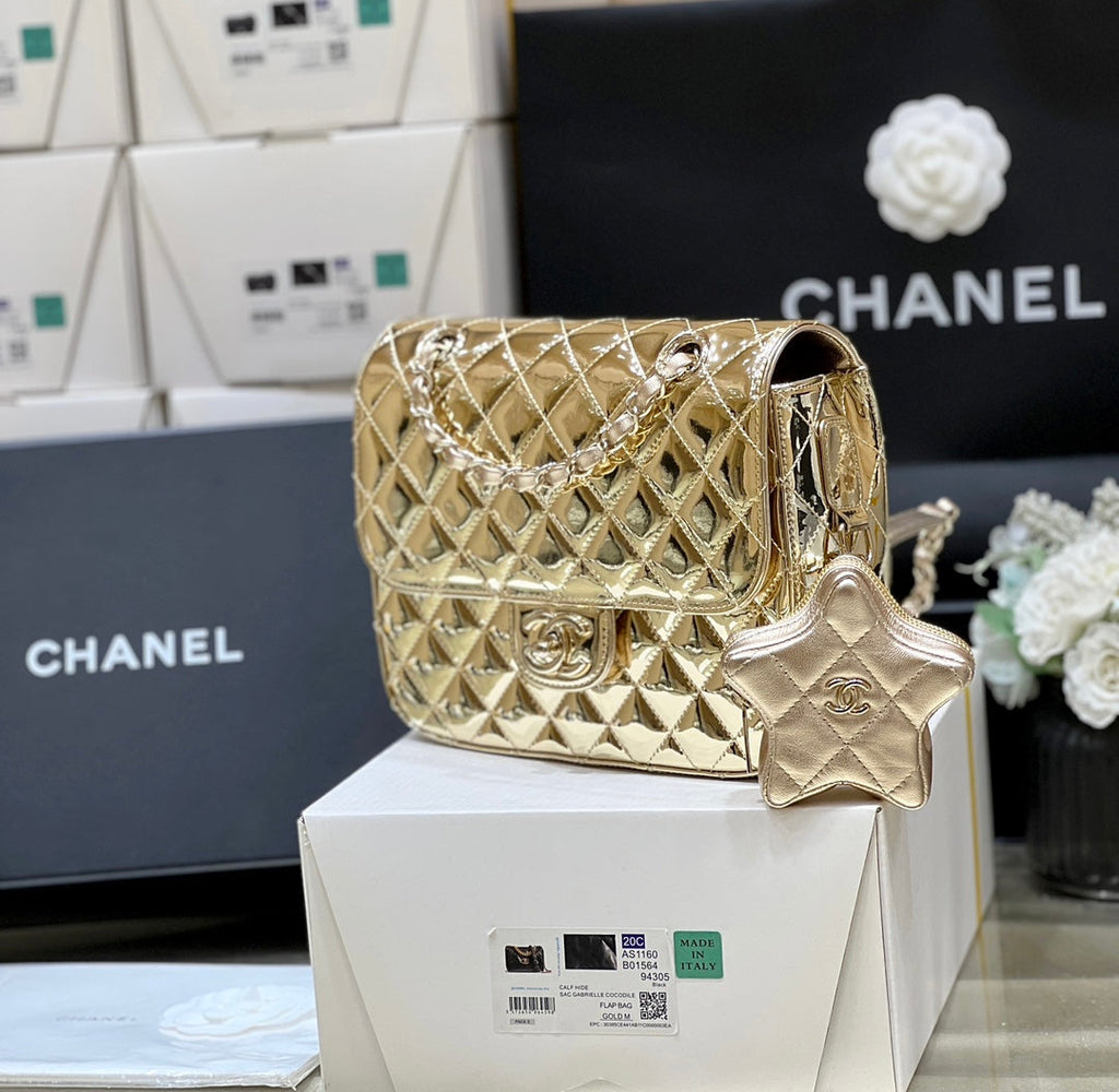 CHANEL 25S  STAR GOLD 23 IN METALLIC GOLD CALFSKIN