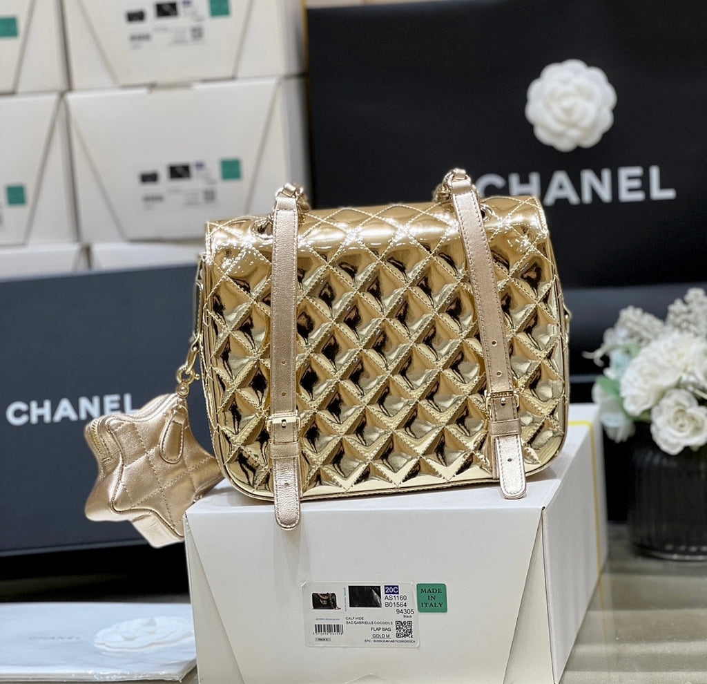 CHANEL 25S  STAR GOLD 23 IN METALLIC GOLD CALFSKIN