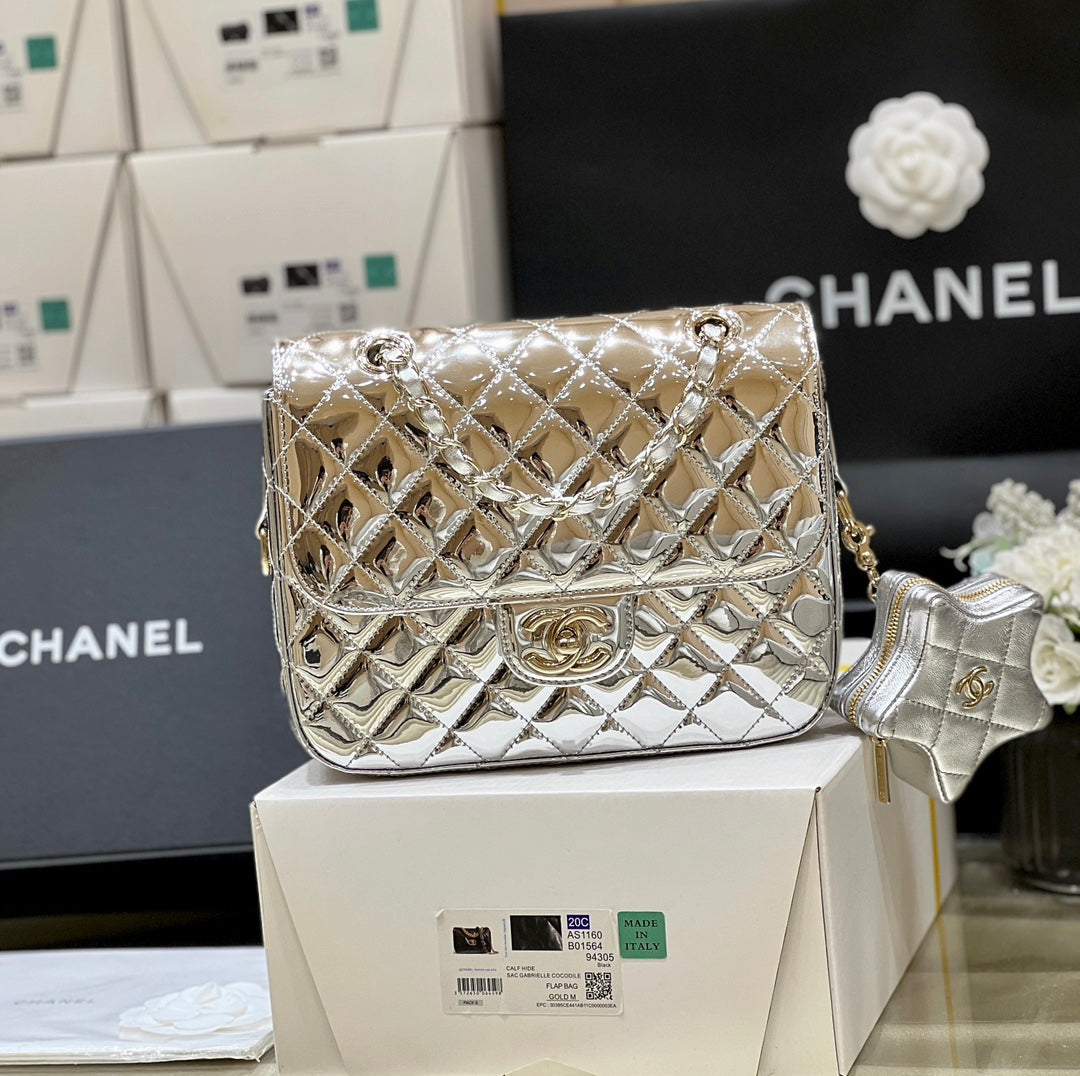 CHANEL 25S  STAR SILVER 23 IN METALLIC SILVER CALFSKIN