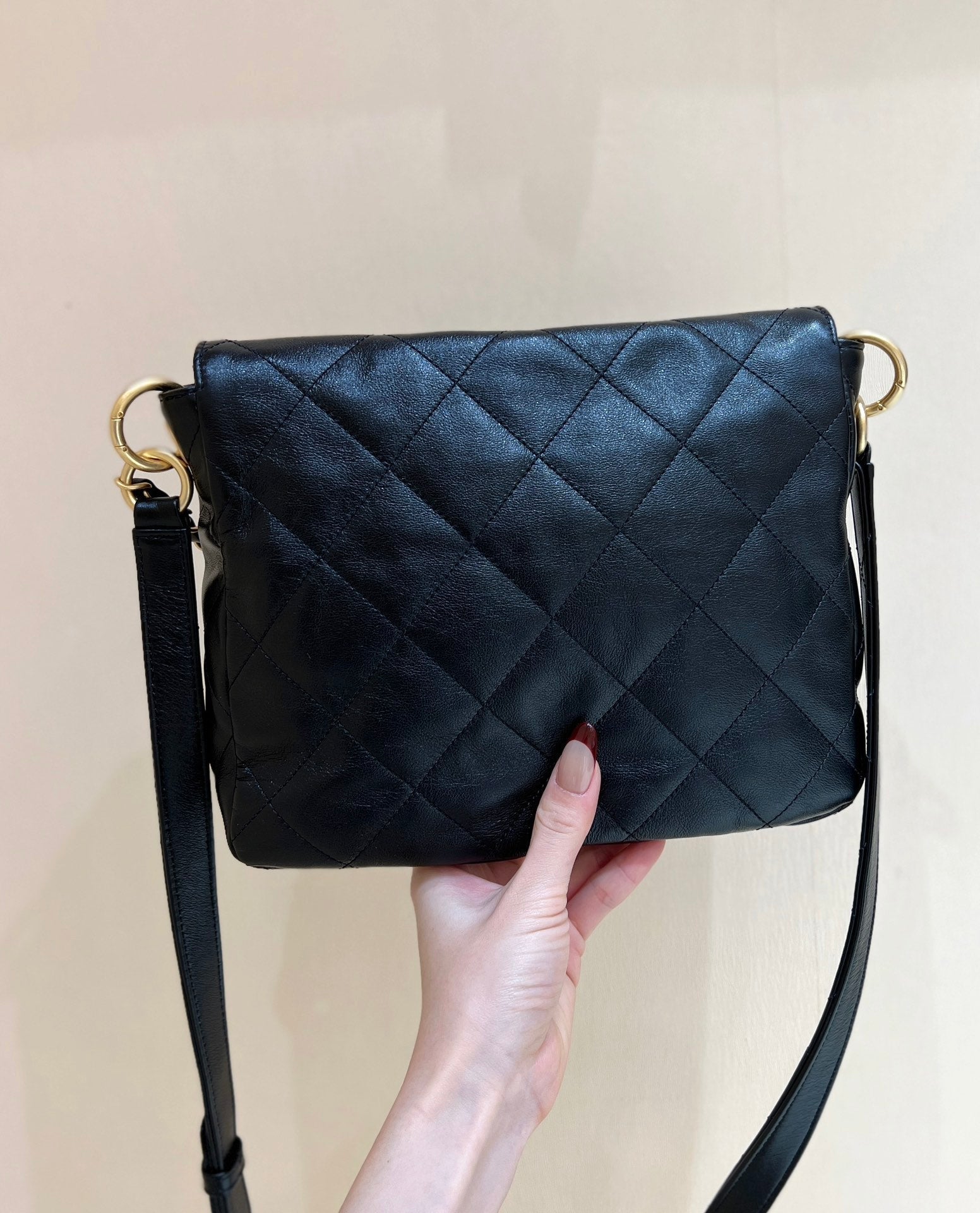 CHANEL 25S HOBO RETRO BAG 24 IN BLACK CALFSKIN GOLD HARDWARE