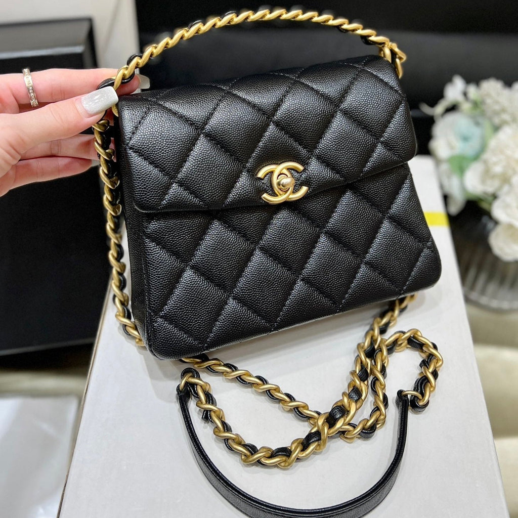 CHANEL 25S  TOTE CROSSBODY BAG 19 IN BLACK CALFSKIN WITH METAL HANDLE