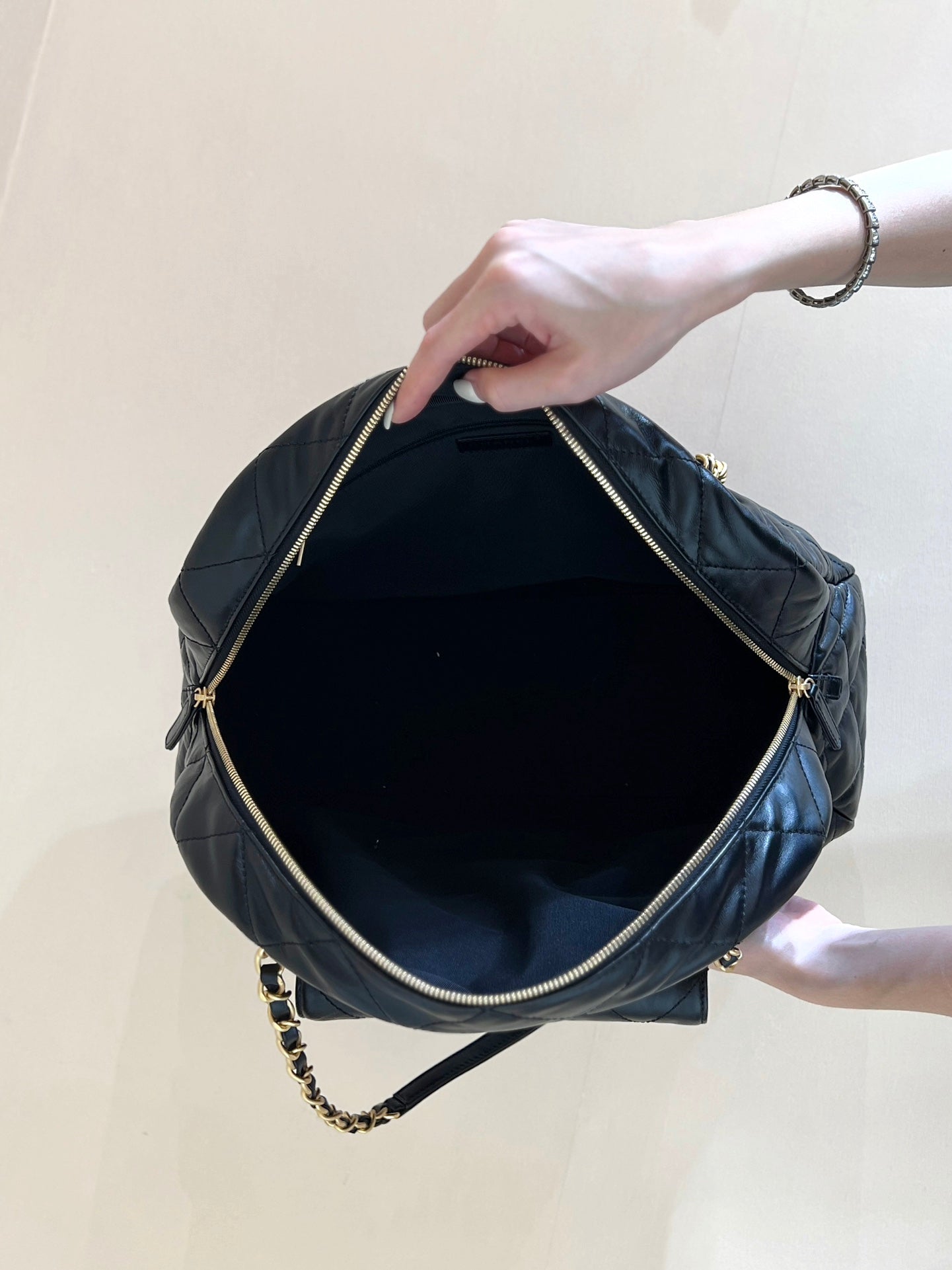 CHANEL BOWLING BAG 44 IN BLACK SOFT LAMBSKIN GOLD HARDWARE