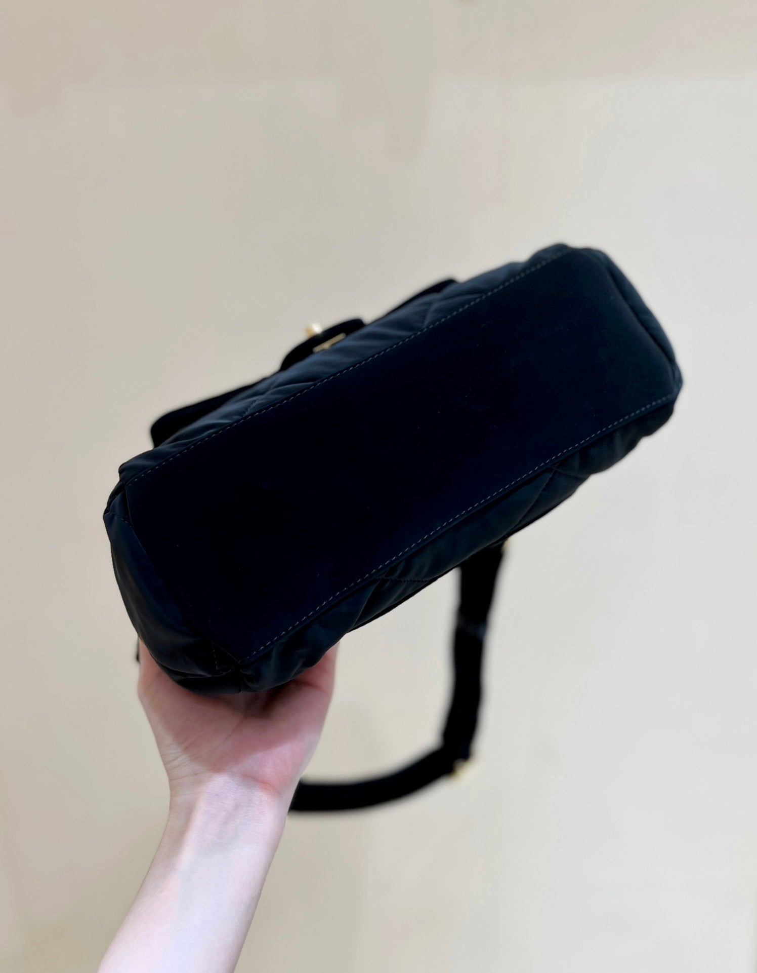 CHANEL HOBO BAG 32 IN BLACK NYLON WITH GOLD METAL