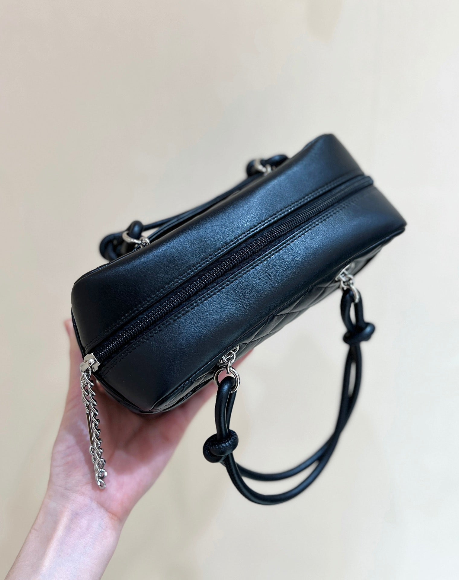 CHANEL 25S  CAMBON BOSTON BAG 21 IN BLACK CALFSKIN SILVER HARDWARE