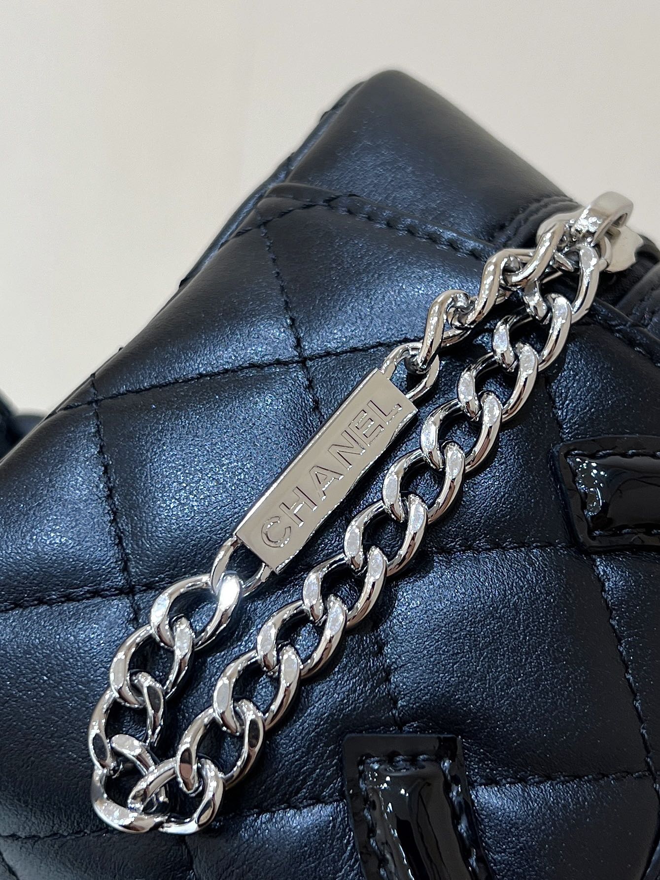 CHANEL 25S  CAMBON BOSTON BAG 21 IN BLACK CALFSKIN SILVER HARDWARE