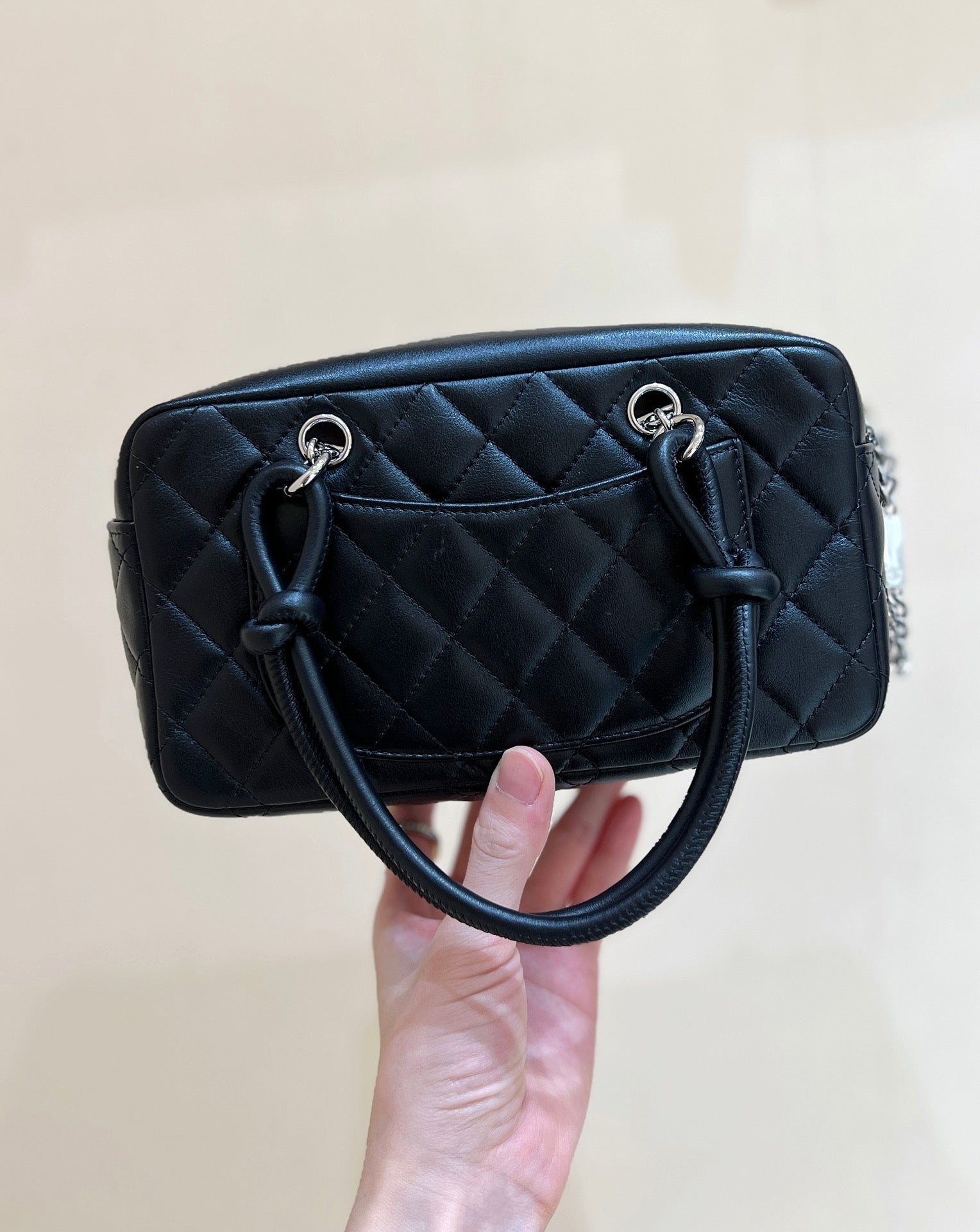 CHANEL 25S  CAMBON BOSTON BAG 21 IN BLACK CALFSKIN SILVER HARDWARE