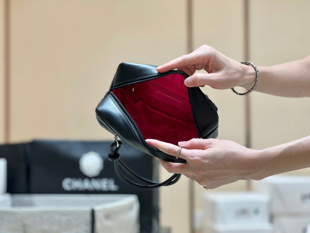 CHANEL 25S  CAMBON BOSTON BAG 27 IN FULL BLACK CALFSKIN