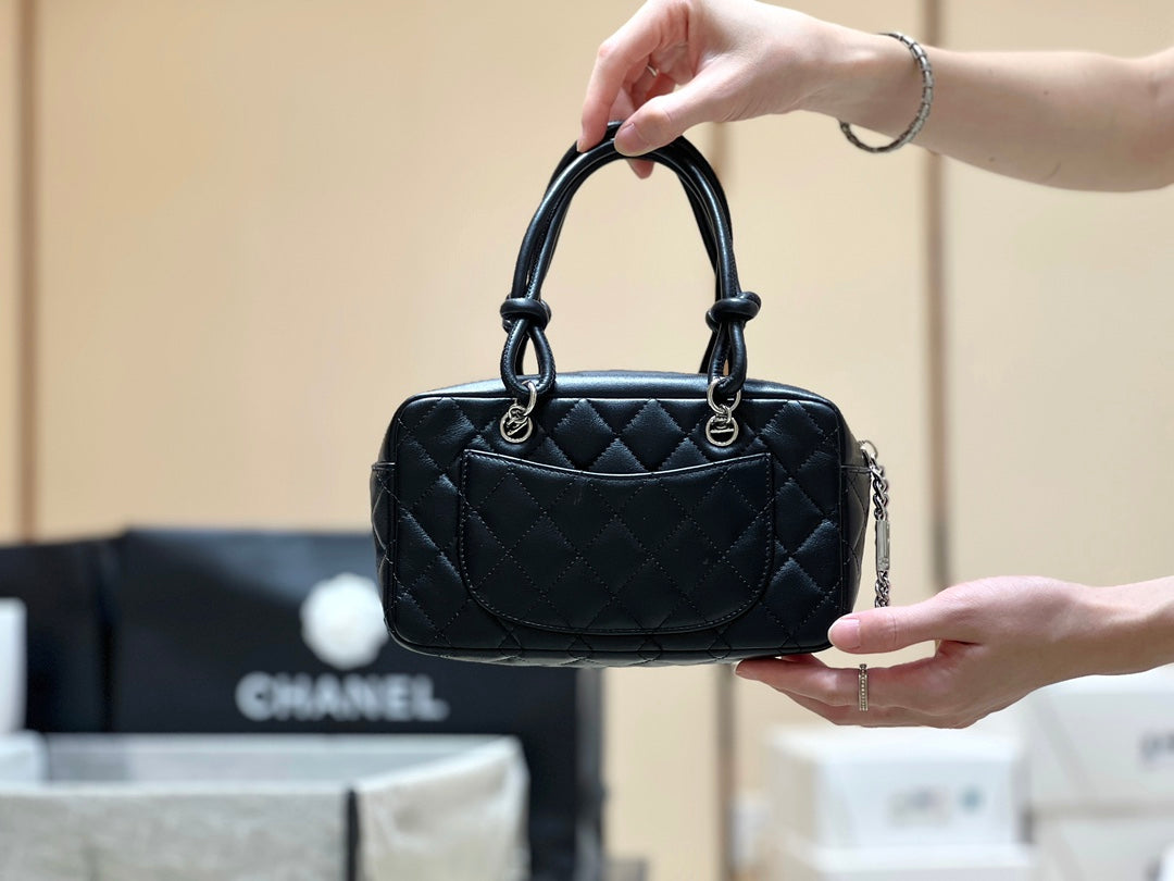 CHANEL 25S  CAMBON BOSTON BAG 27 IN FULL BLACK CALFSKIN