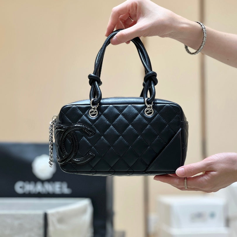 CHANEL 25S  CAMBON BOSTON BAG 27 IN FULL BLACK CALFSKIN