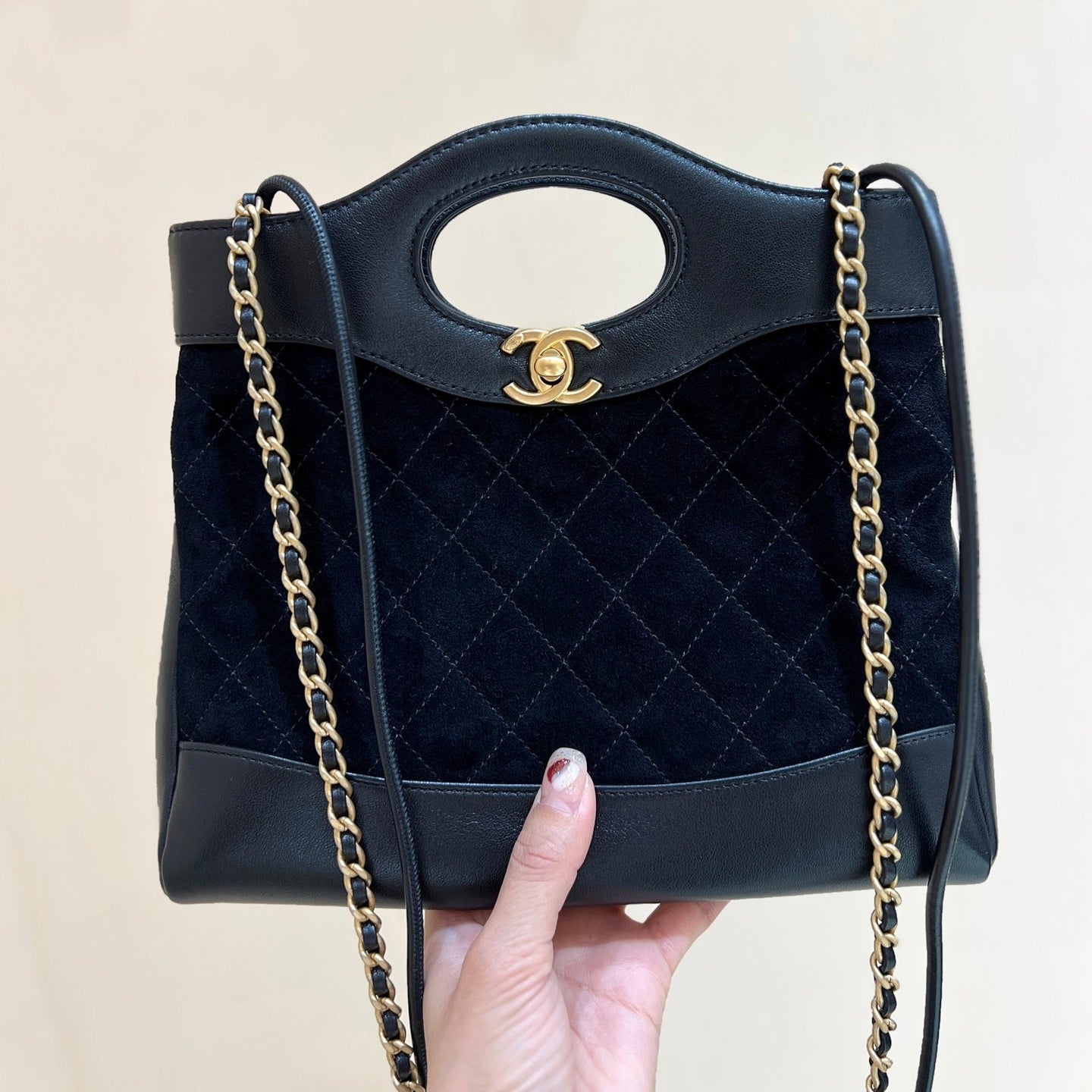 CHANEL 25S MINI SHOPPING BAG 23 IN BLACK LAMBSKIN AND SUEDE