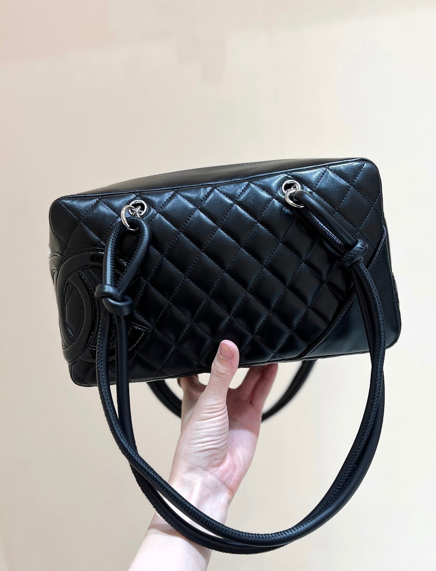 CHANEL 25S  CAMBON BOSTON BAG 27 IN FULL BLACK CALFSKIN