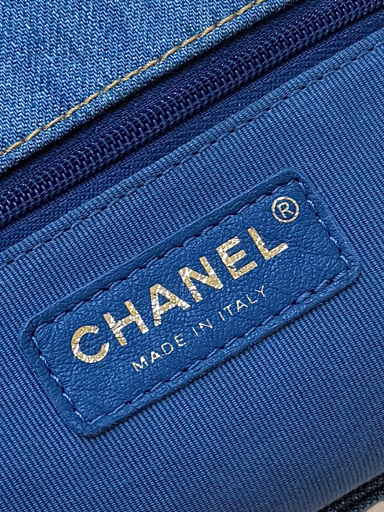 CHANEL 25S HOBO BAG 24 IN BLUE DENIM GOLD HARDWARE