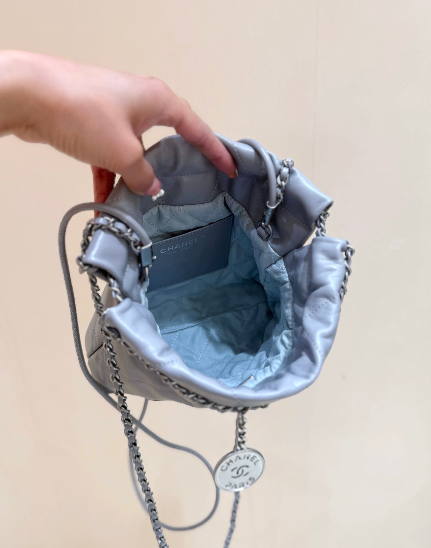 CHANEL 25S  HOBO MINI BAG 20 IN GREY LAMBSKIN