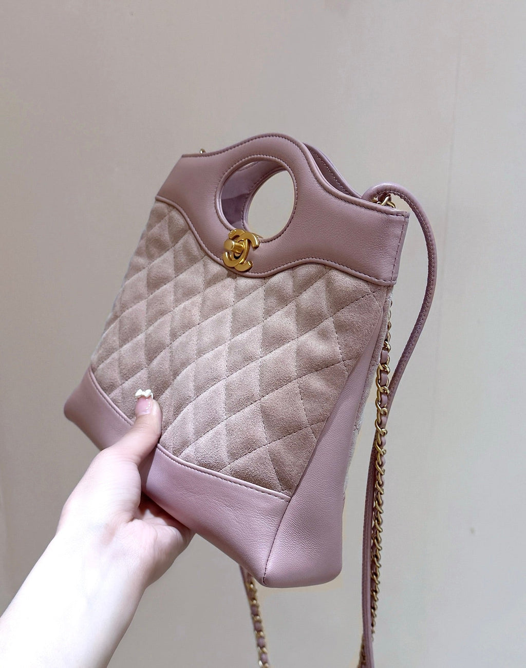 CHANEL 25S MINI SHOPPING BAG 23 IN LIGHT PINK LAMBSKIN AND SUEDE