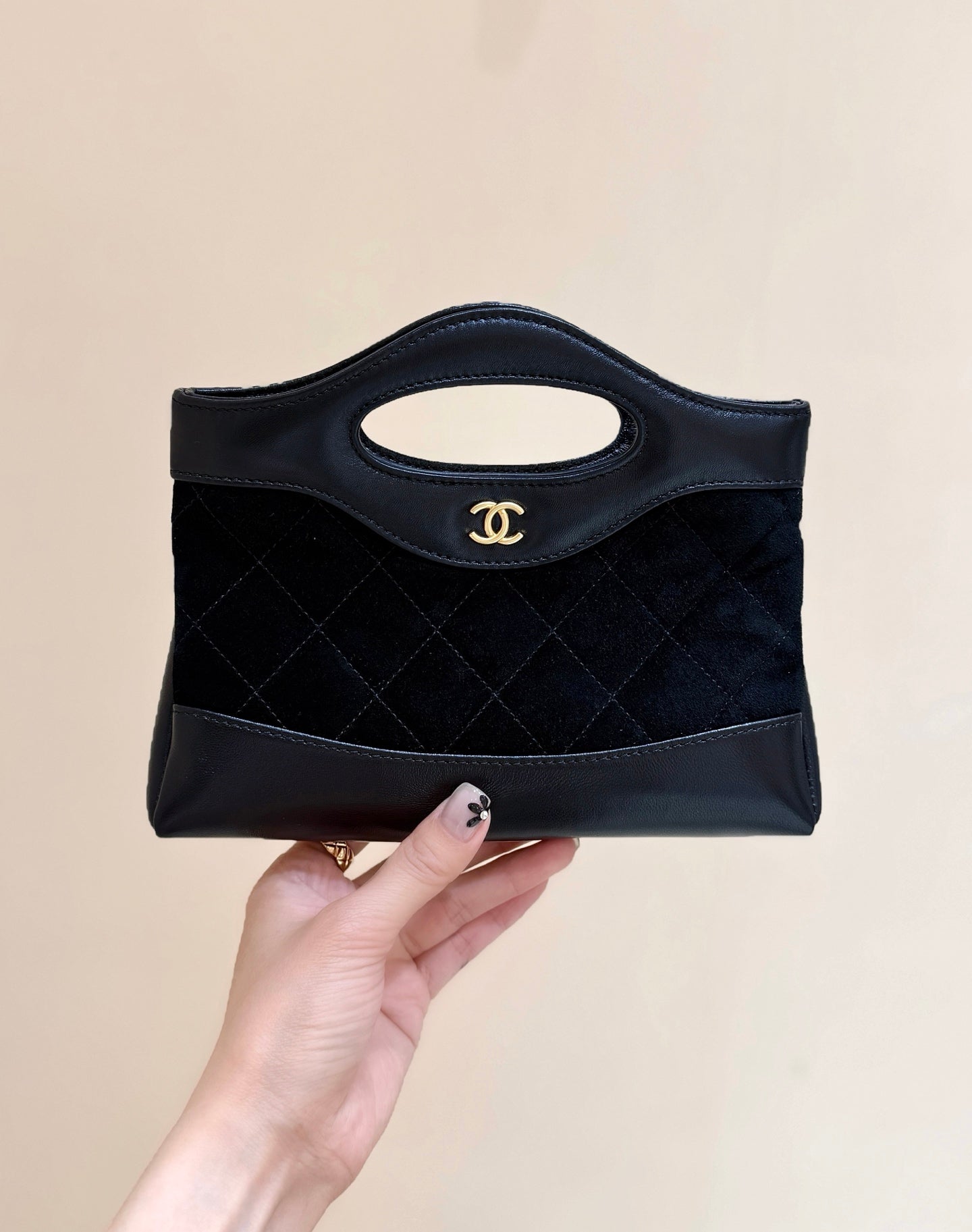 CHANEL 25S  MINI SHOPPING BAG 20 IN BLACK SUEDE CALFSKIN