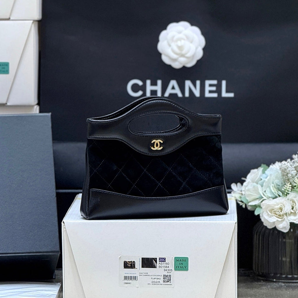 CHANEL 25S  MINI SHOPPING BAG 20 IN BLACK SUEDE CALFSKIN