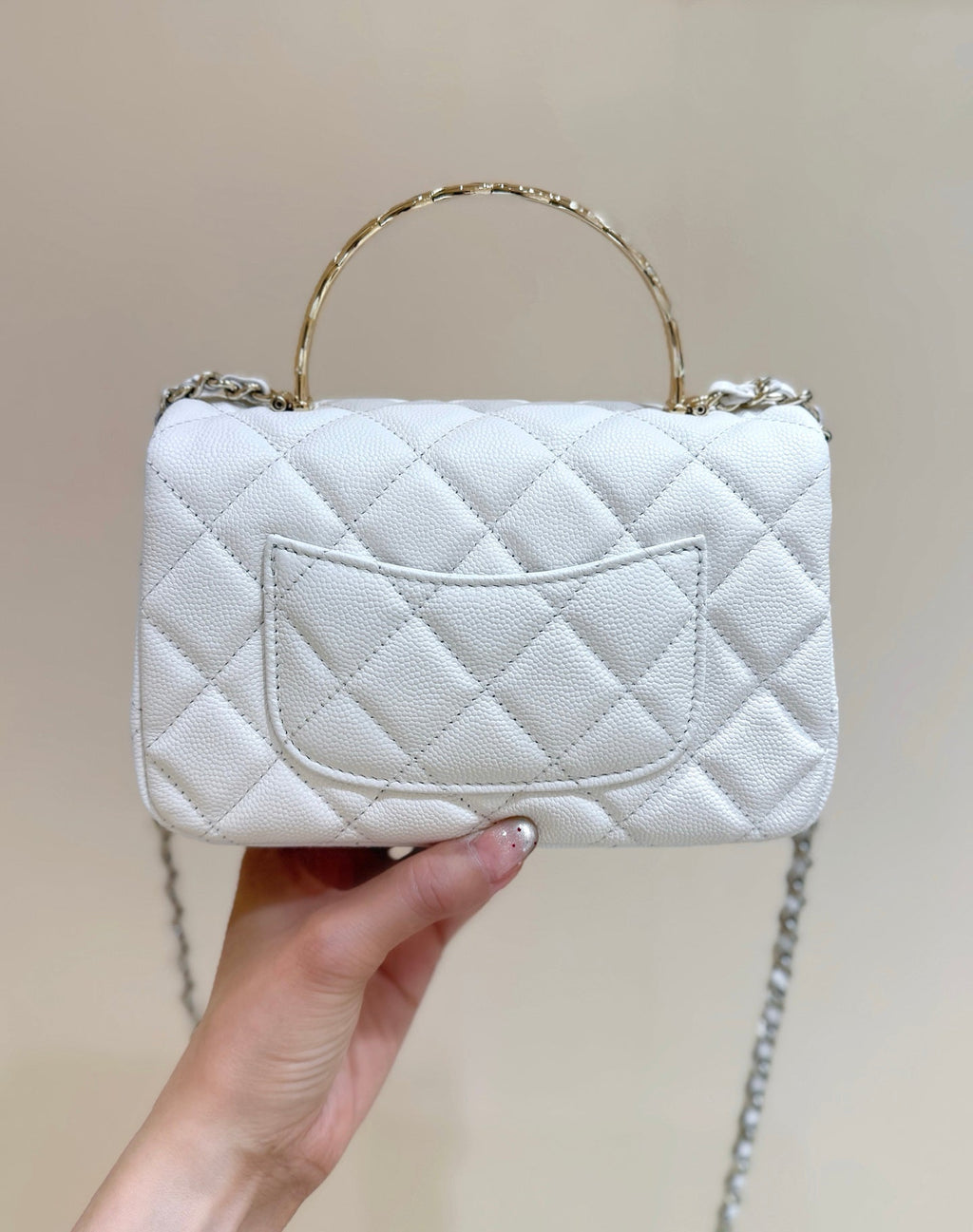 CHANEL 25S COCO CRUSH HANDLE 18 IN WHITE CALFSKIN GOLD HARDWARE