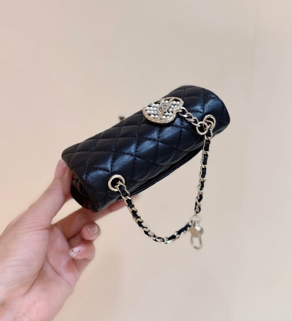 CHANEL 25S  MINI CF BAG 12 IN BLACK LAMBSKIN HEART MODEL