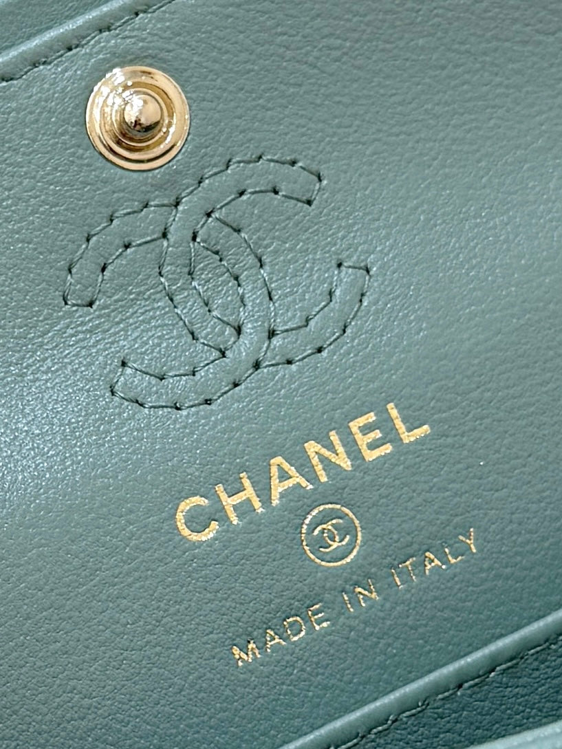 CHANEL 25S FLAP CHARM BAG 13 IN TEAL BLUE LAMBSKIN