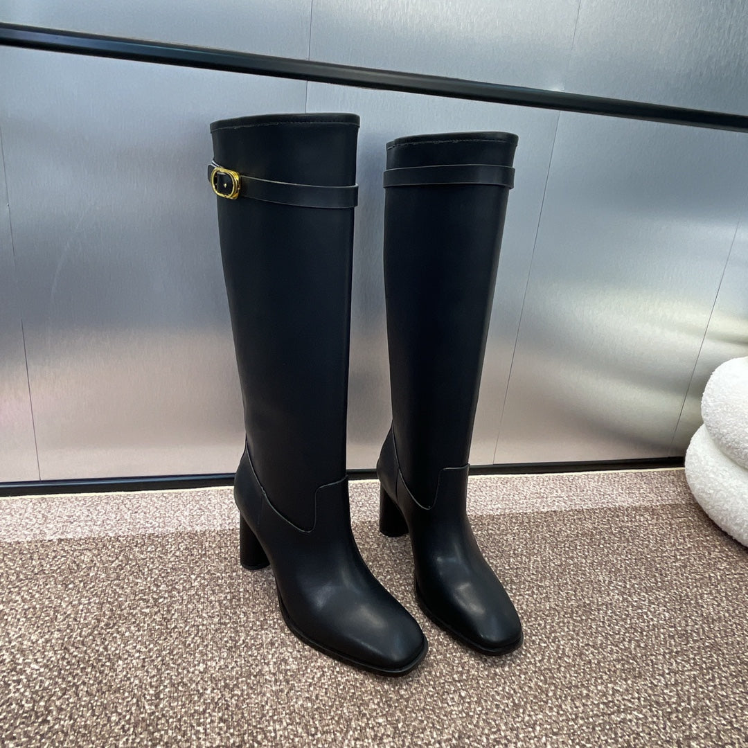DIOR 25S D-EMPREINTE COUTURE BOOTS 90MM IN BLACK CALFSKIN