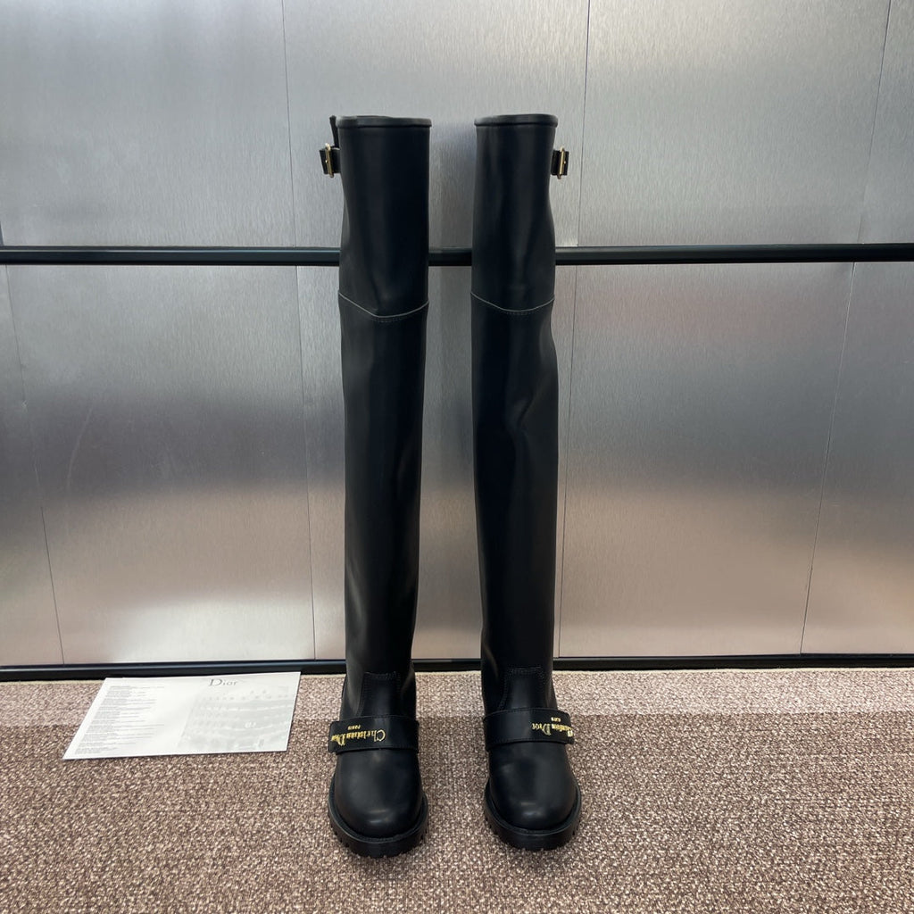 DIOR 25S D-QUEST PUNK TALL BOOTS 25MM IN BLACK CALFSKIN