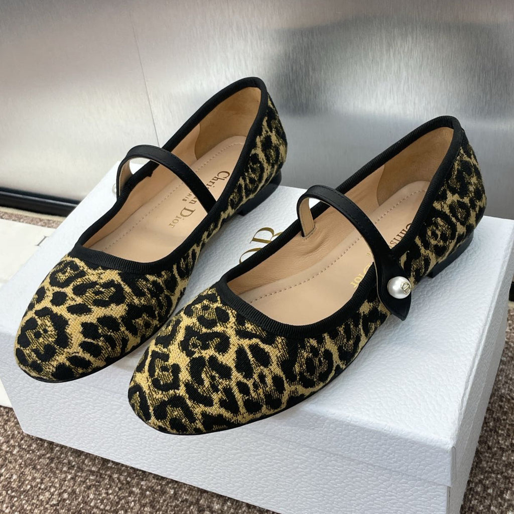 DIOR BALLET FLAT CAMEL PONY HAIR CALFSKIN WITH BROWN LEOPARD MOTIF