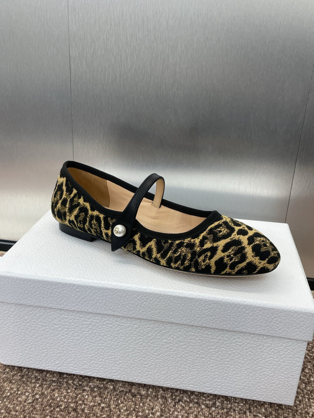 DIOR BALLET FLAT CAMEL PONY HAIR CALFSKIN WITH BROWN LEOPARD MOTIF