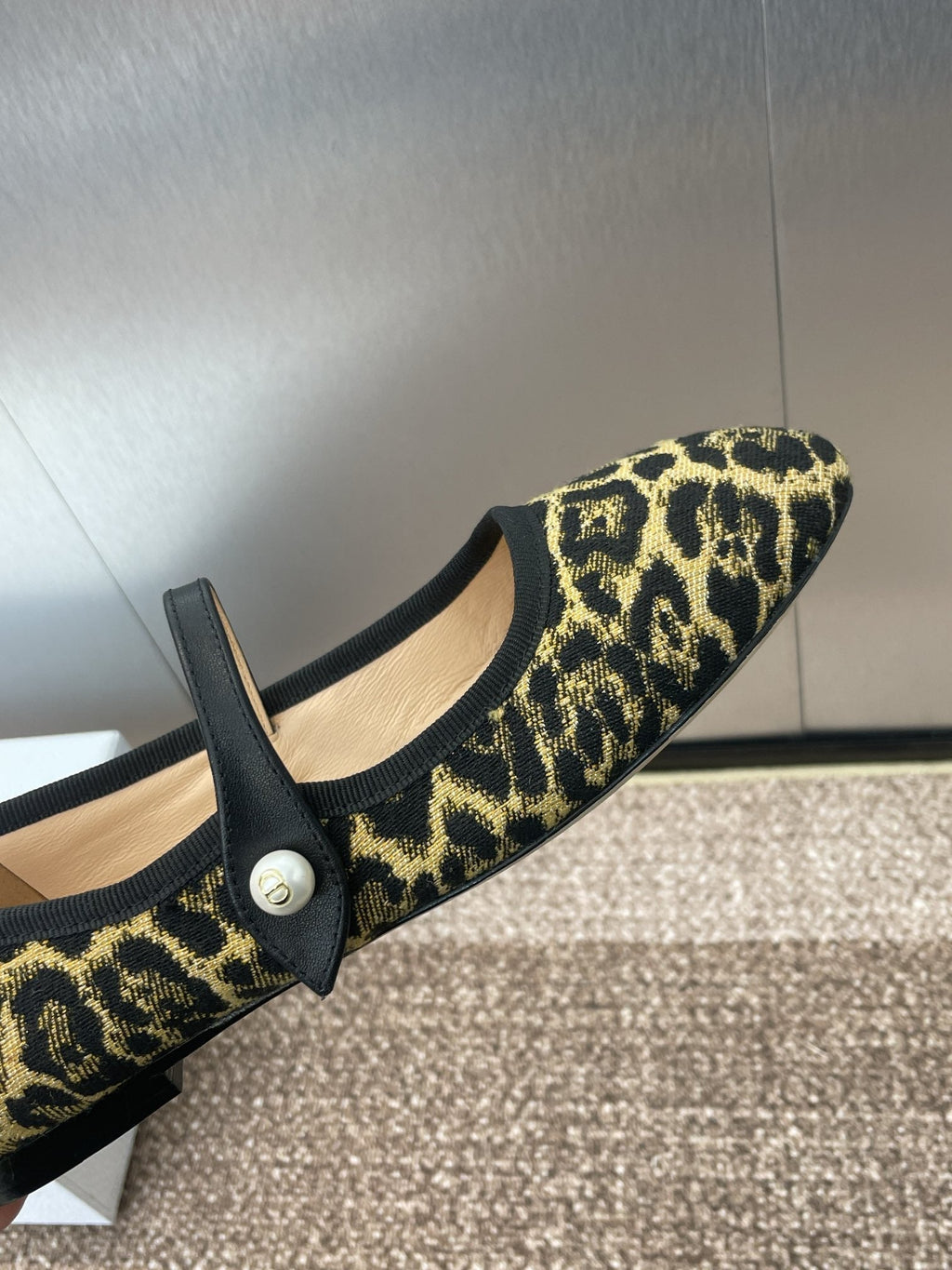 DIOR BALLET FLAT CAMEL PONY HAIR CALFSKIN WITH BROWN LEOPARD MOTIF