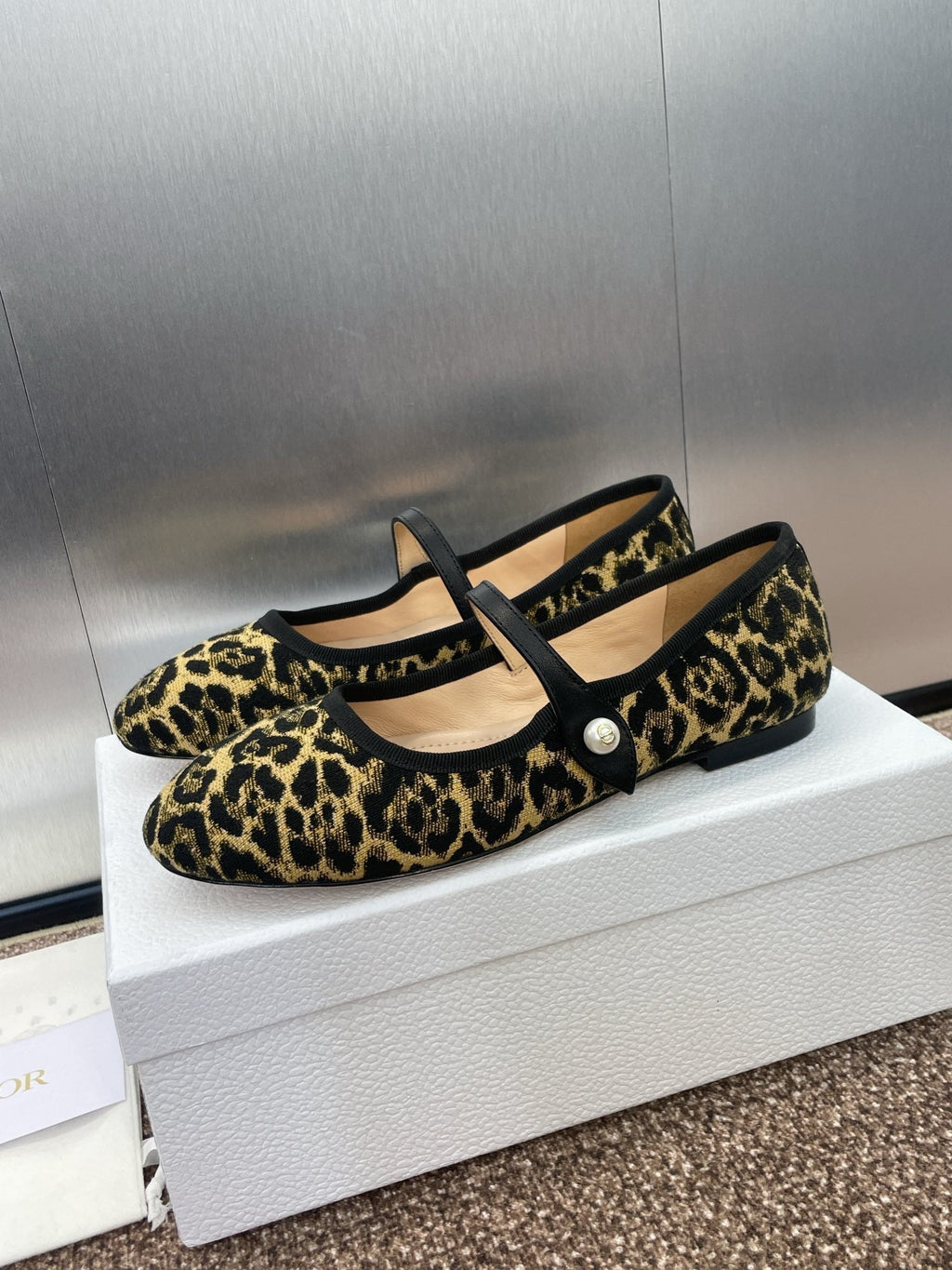 DIOR BALLET FLAT CAMEL PONY HAIR CALFSKIN WITH BROWN LEOPARD MOTIF