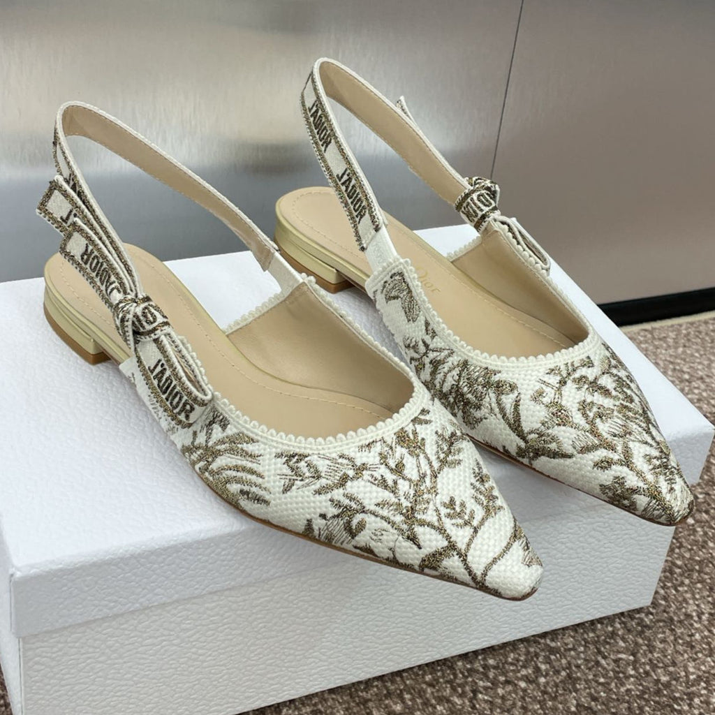 DIOR J'A SLINGBACK PUMP WHITE AND GOLD-TONE MILLEFIORI JACQUARD