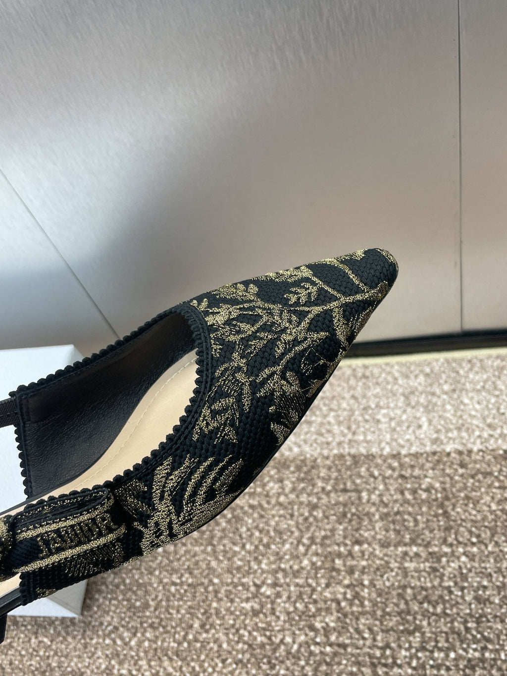 DIOR J'A SLINGBACK PUMP BLACK AND GOLD-TONE MILLEFIORI JACQUARD