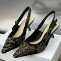 DIOR J'A HIGH SLINGBACK PUMP BLACK AND GOLD-TONE MILLEFIORI JACQUARD 65 MM