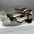 DIOR BALLET SLINGBACK PUMP IN WHITE MIX BLACK EMBROIDERED CANNAGE TWEED 35 MM