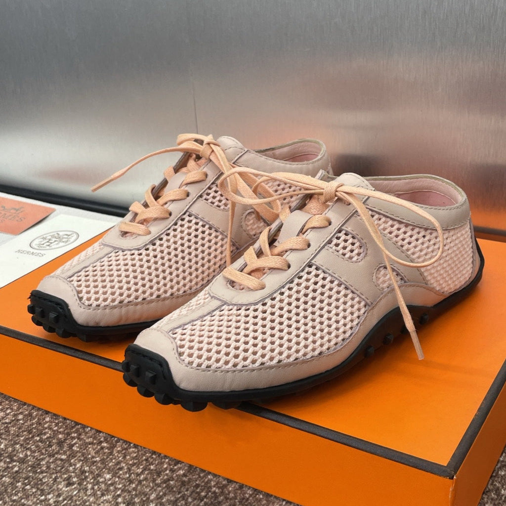 HERMES KIGA SNEAKER IN LIGHT PINK CROCHET KNIT AND CALFSKIN