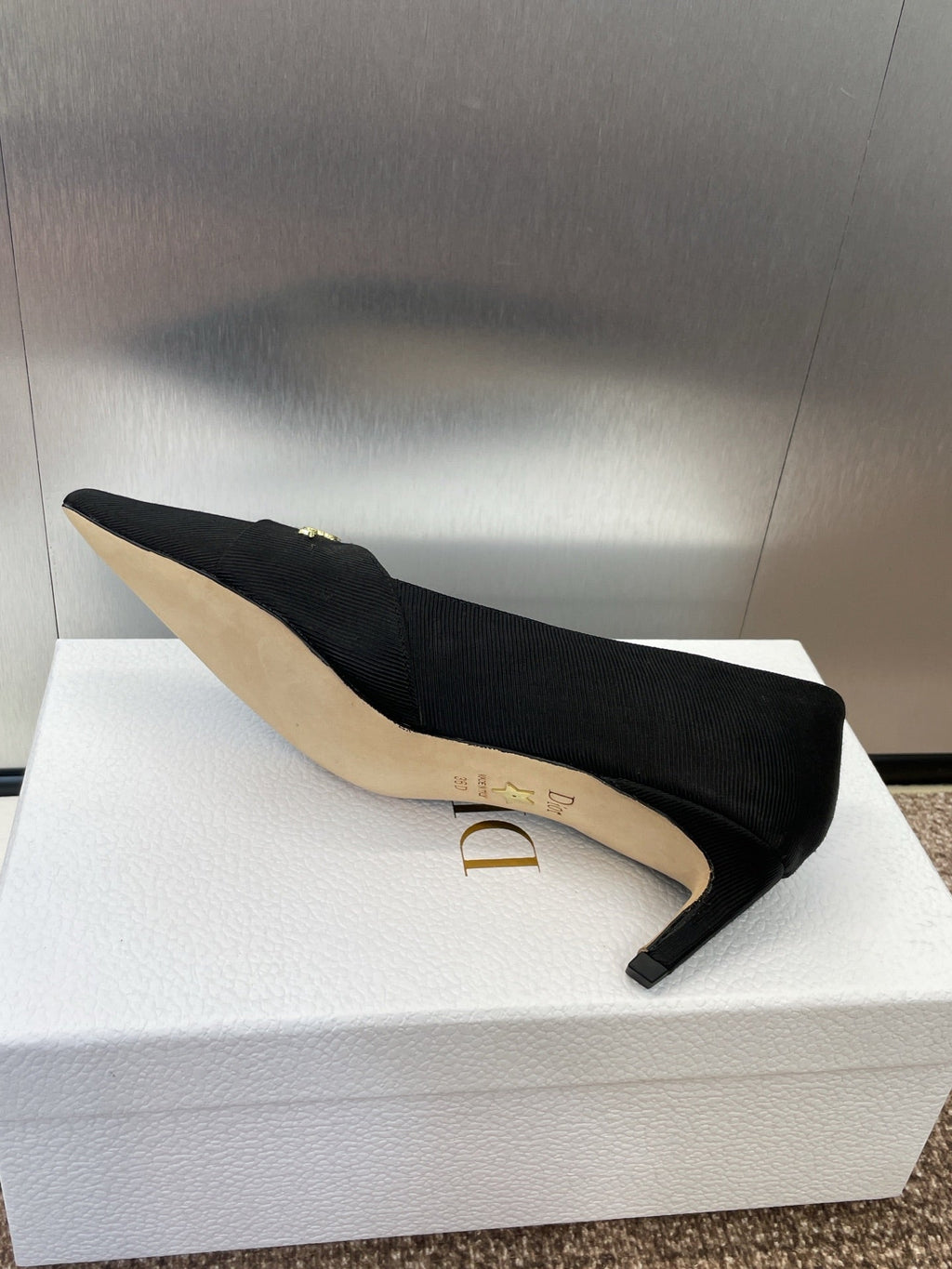 DIOR MY DD 25S HIGH HEEL 55MM IN BLACK FABRIC GOLD LOGO