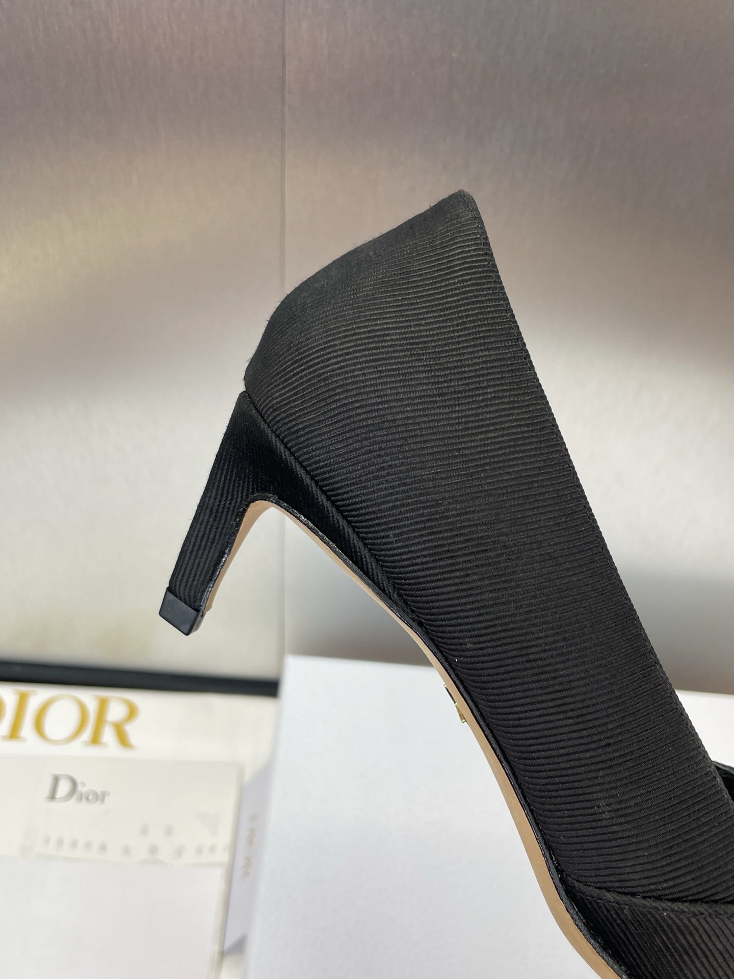 DIOR MY DD 25S HIGH HEEL 55MM IN BLACK FABRIC GOLD LOGO