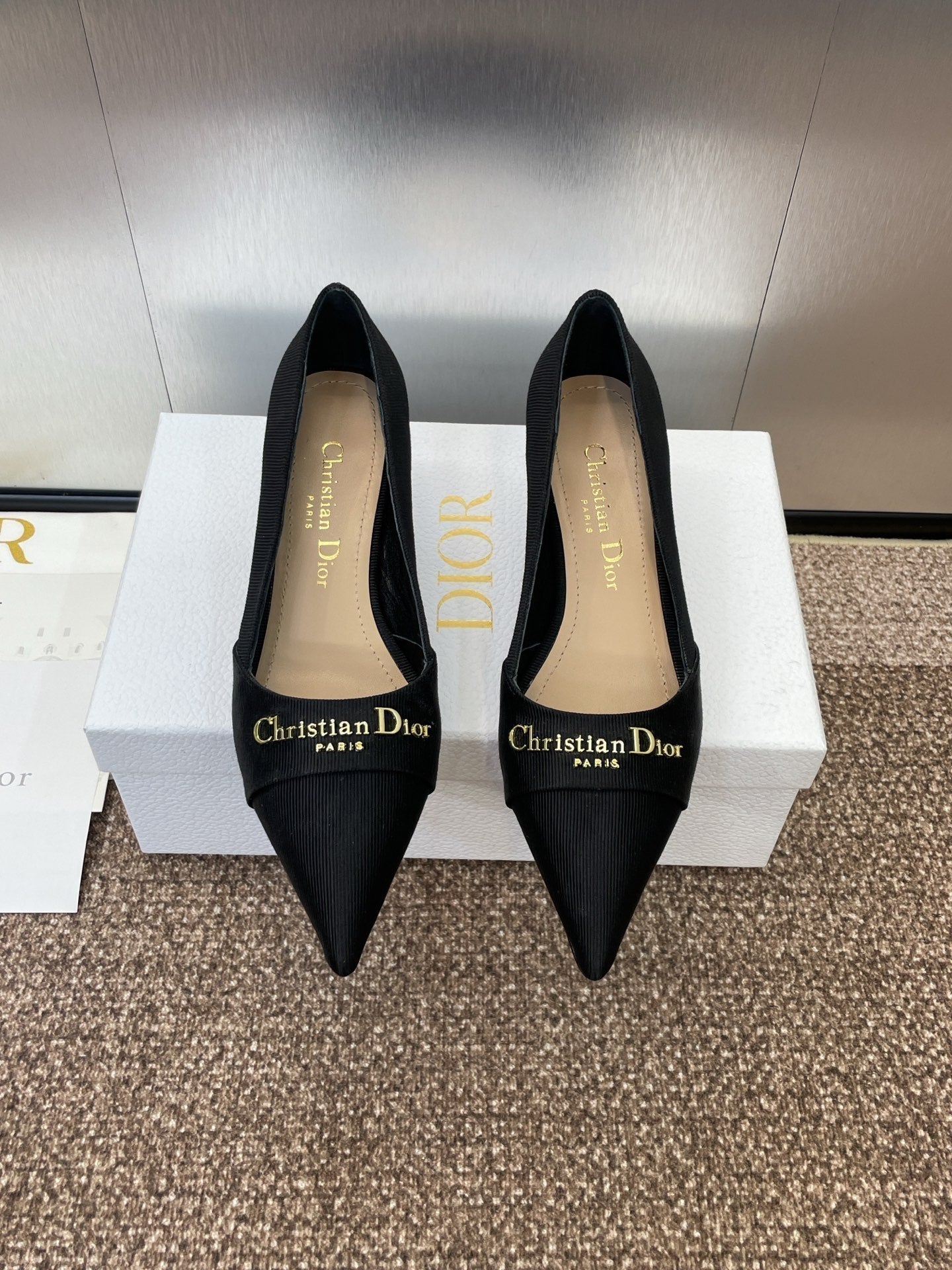 DIOR MY DD 25S HIGH HEEL 55MM IN BLACK FABRIC GOLD LOGO