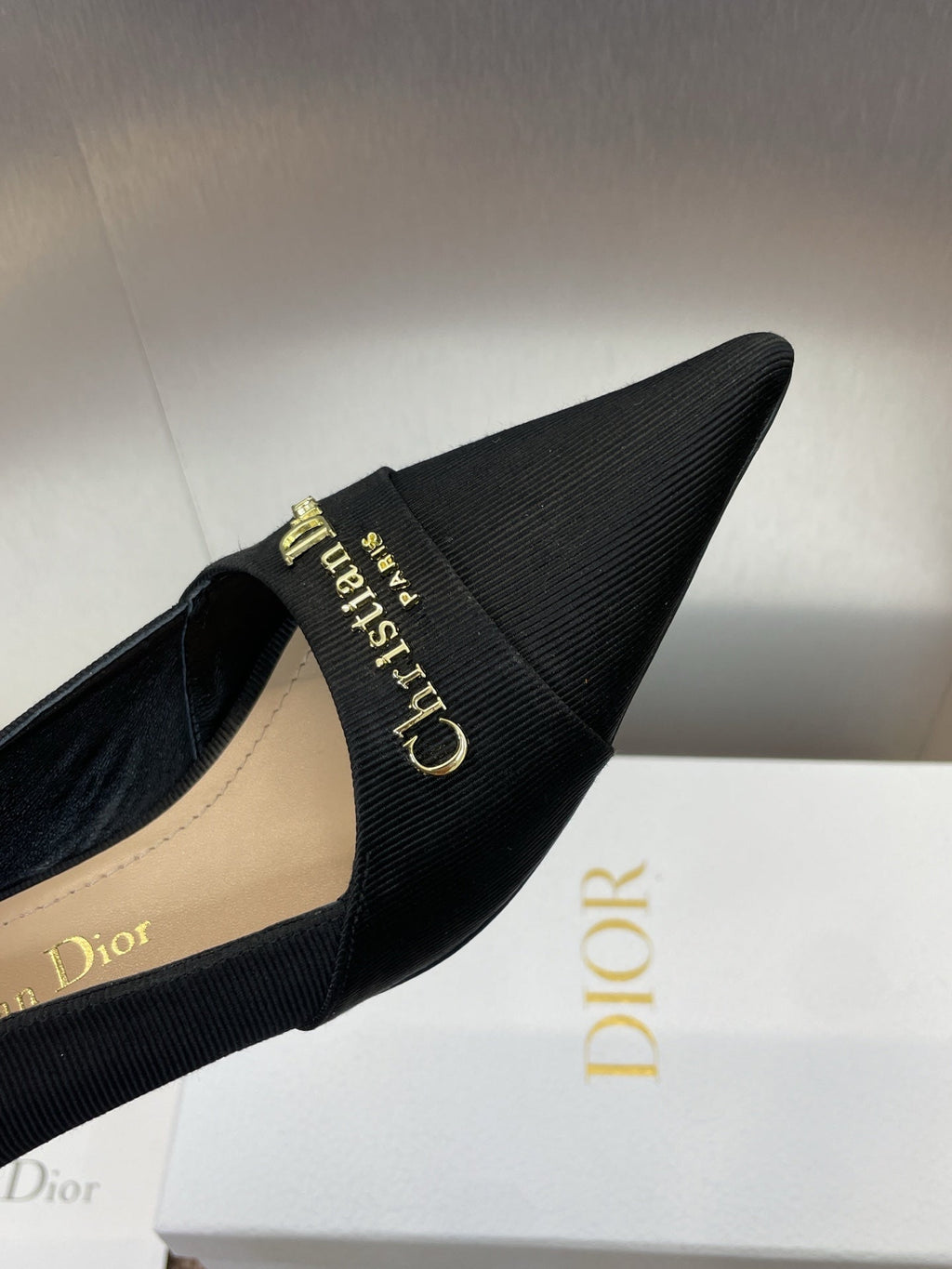 DIOR MY DD 25S HIGH HEEL 55MM IN BLACK FABRIC GOLD LOGO