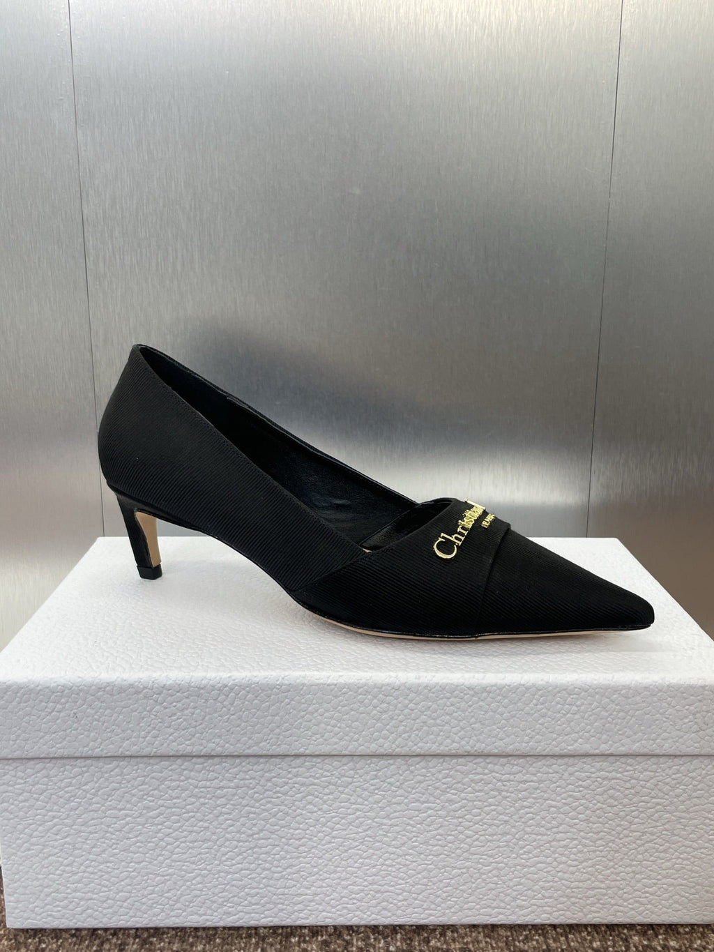 DIOR MY DD 25S HIGH HEEL 55MM IN BLACK FABRIC GOLD LOGO