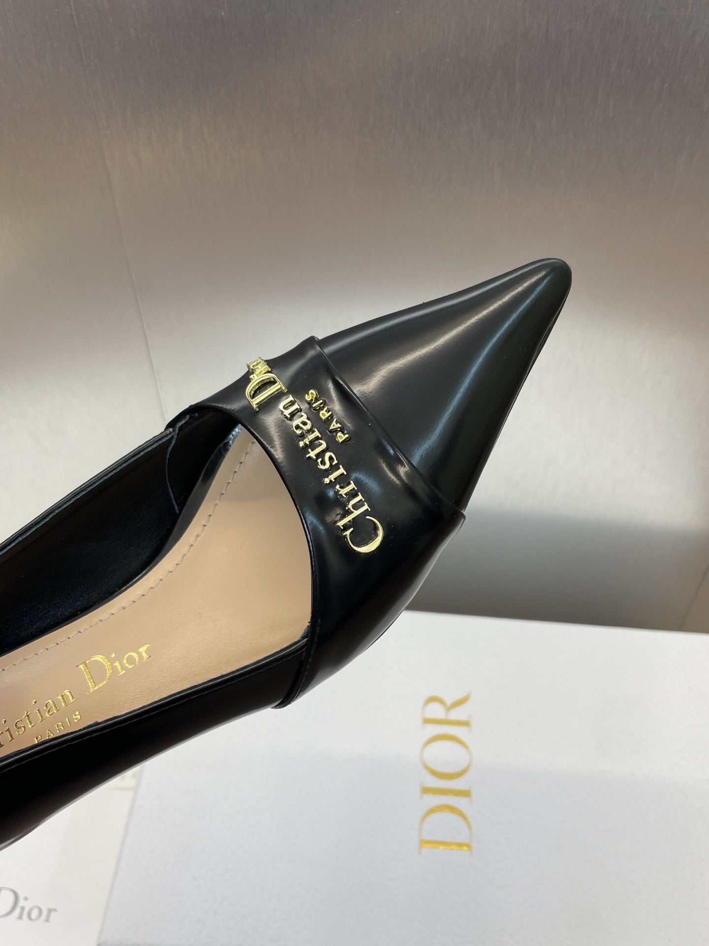 DIOR MY DD 25S HIGH HEEL 55MM IN BLACK LAMBSKIN GOLD LOGO