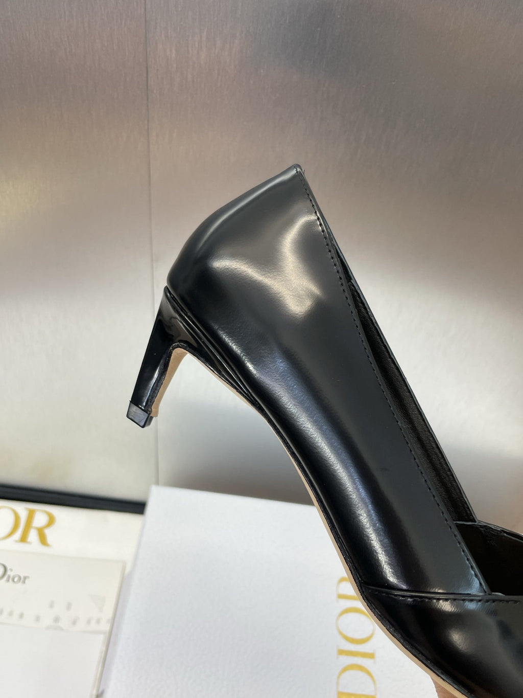 DIOR MY DD 25S HIGH HEEL 55MM IN BLACK LAMBSKIN GOLD LOGO
