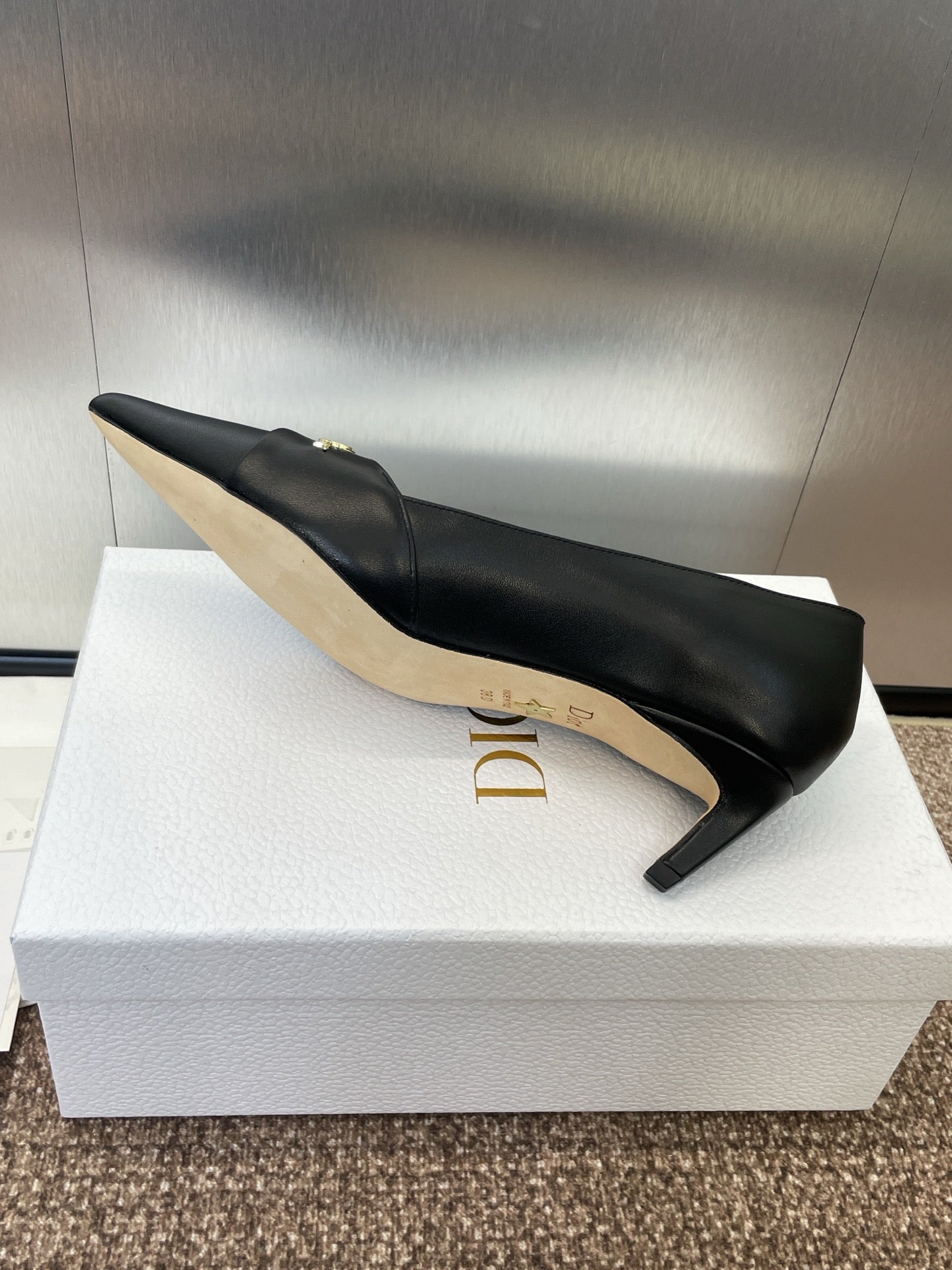 DIOR MY DD 25S HIGH HEEL 55MM IN BLACK CALFSKIN GOLD LOGO