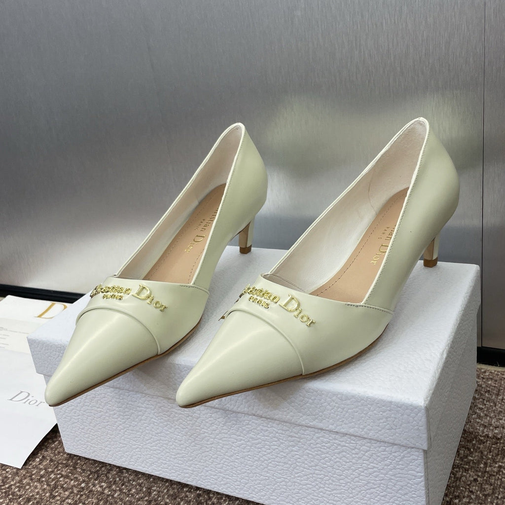 DIOR MY DD 25S HIGH HEEL 55MM IN WHITE CALFSKIN GOLD LOGO