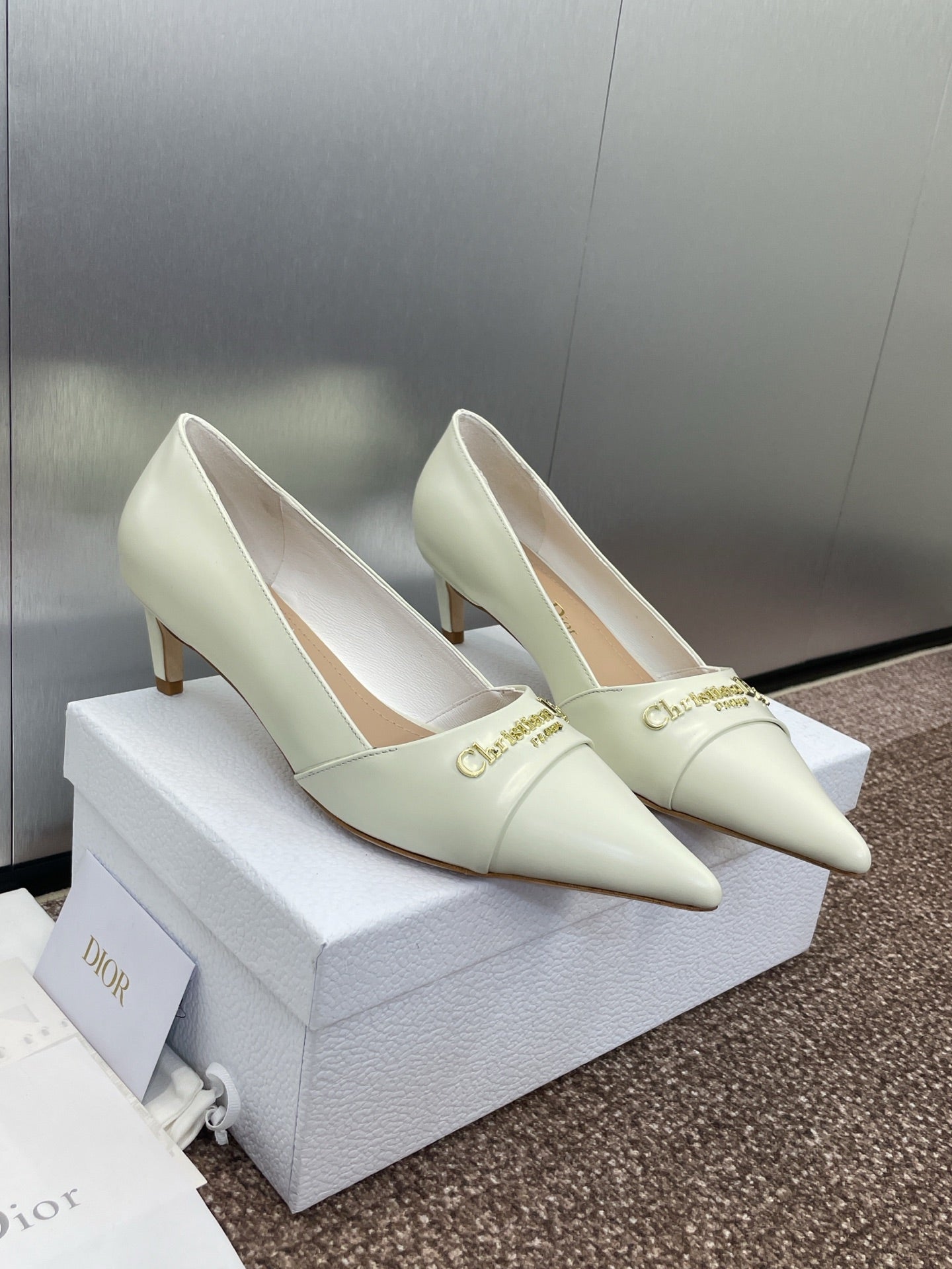 DIOR MY DD 25S HIGH HEEL 55MM IN WHITE CALFSKIN GOLD LOGO