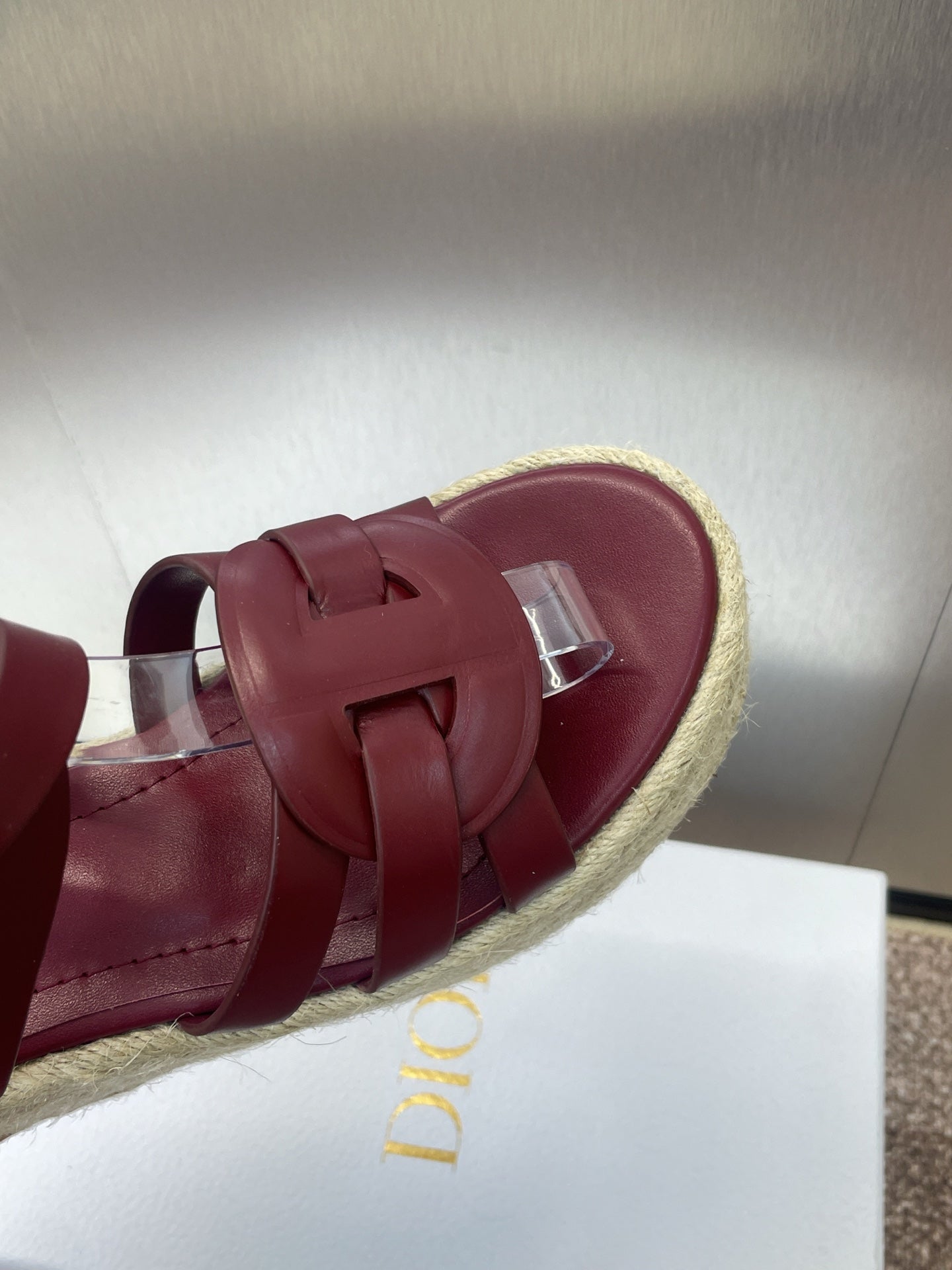DIOR D-CLUB 25S HIGH HEEL WEDGE 100MM IN BURGUNDY RED CALFSKIN RAFFIA SOLE