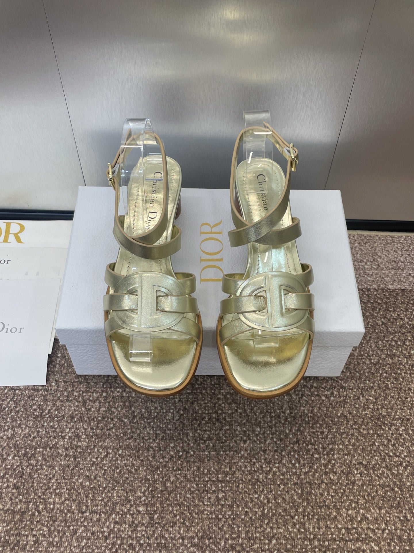 DIOR D-CLUB HIGH HEEL SLIDE 25S 55MM IN GOLD GLOSSY CALFSKIN