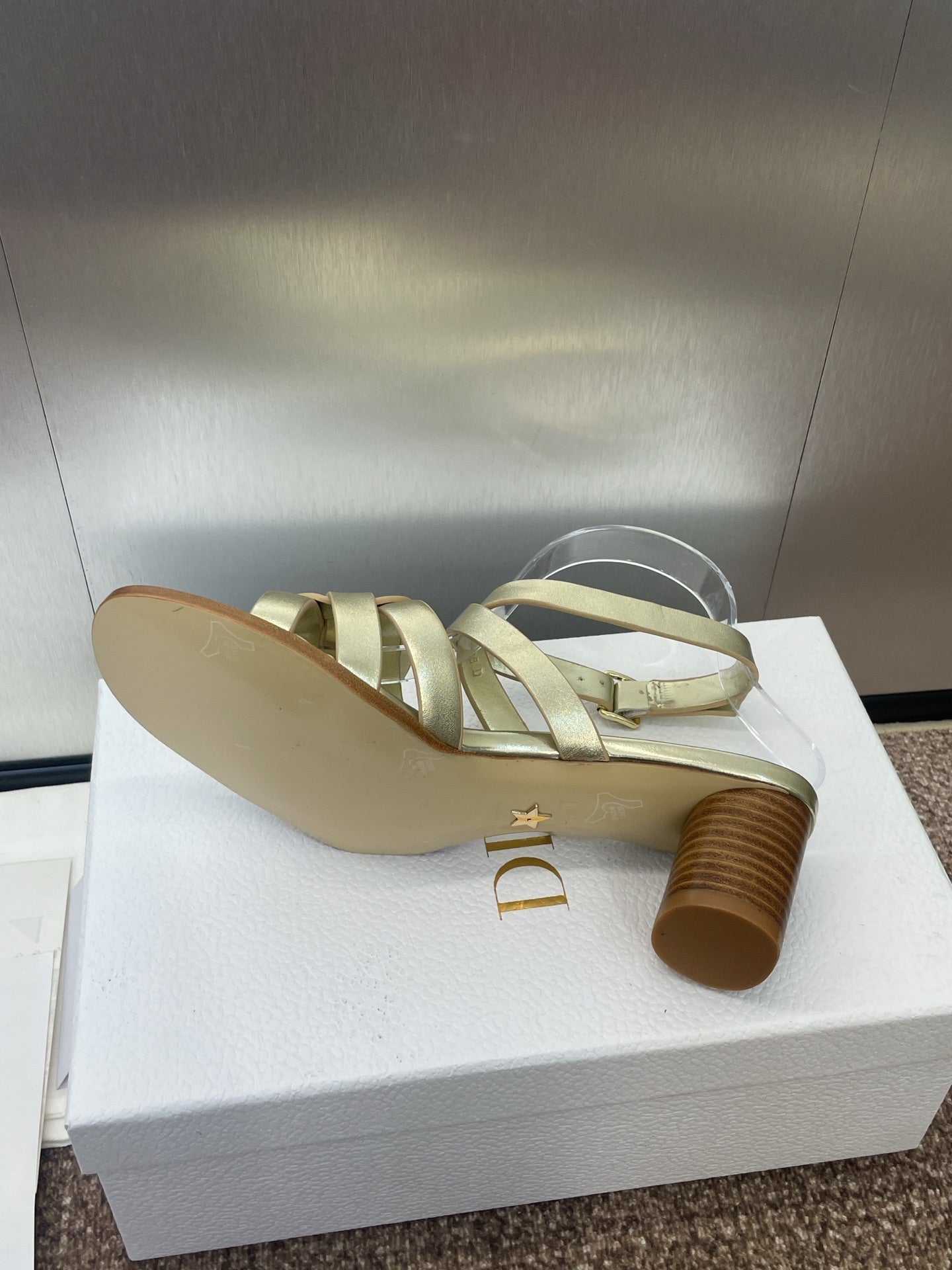 DIOR D-CLUB HIGH HEEL SLIDE 25S 55MM IN GOLD GLOSSY CALFSKIN