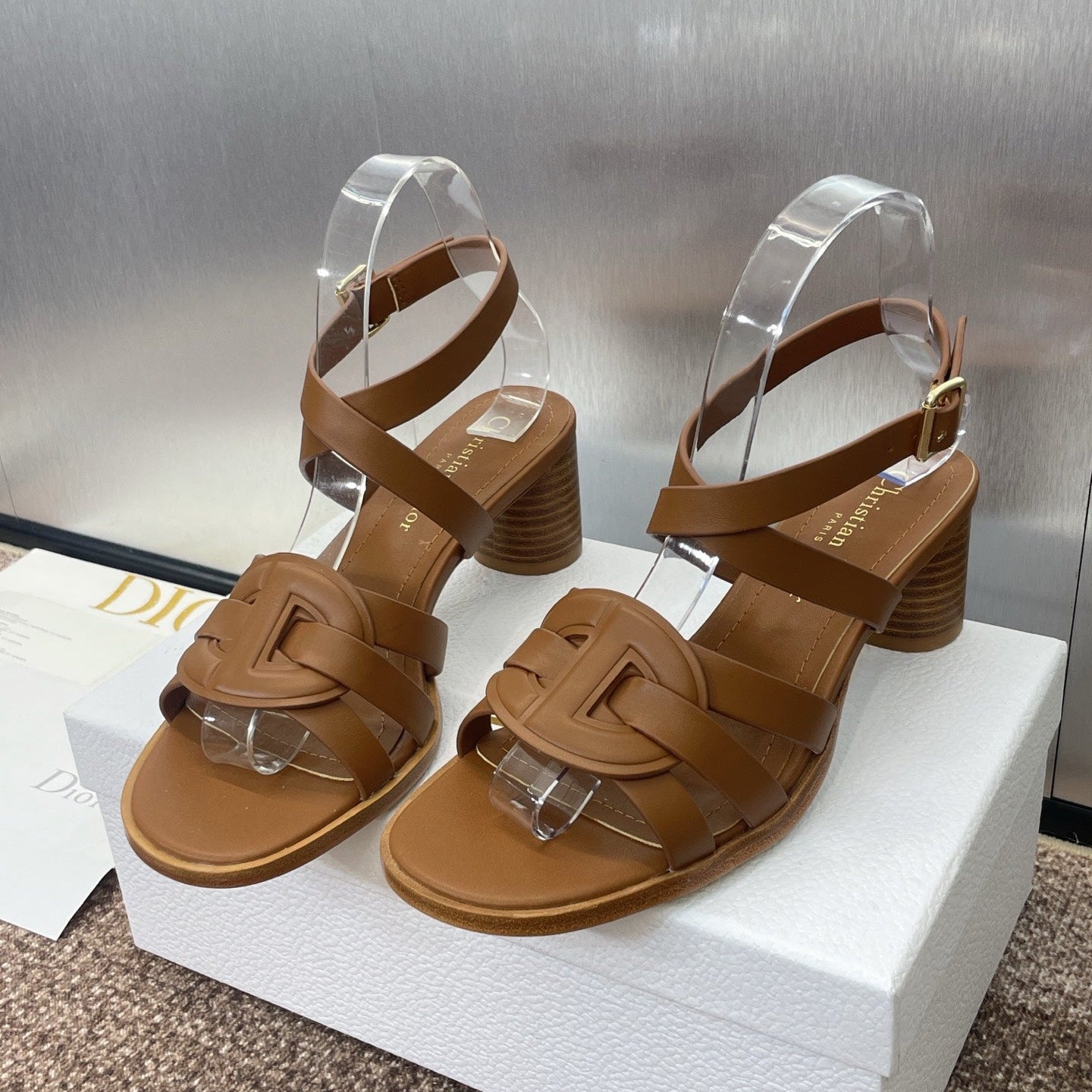 DIOR D-CLUB HIGH HEEL SLIDE 25S 55MM IN BROWN CALFSKIN